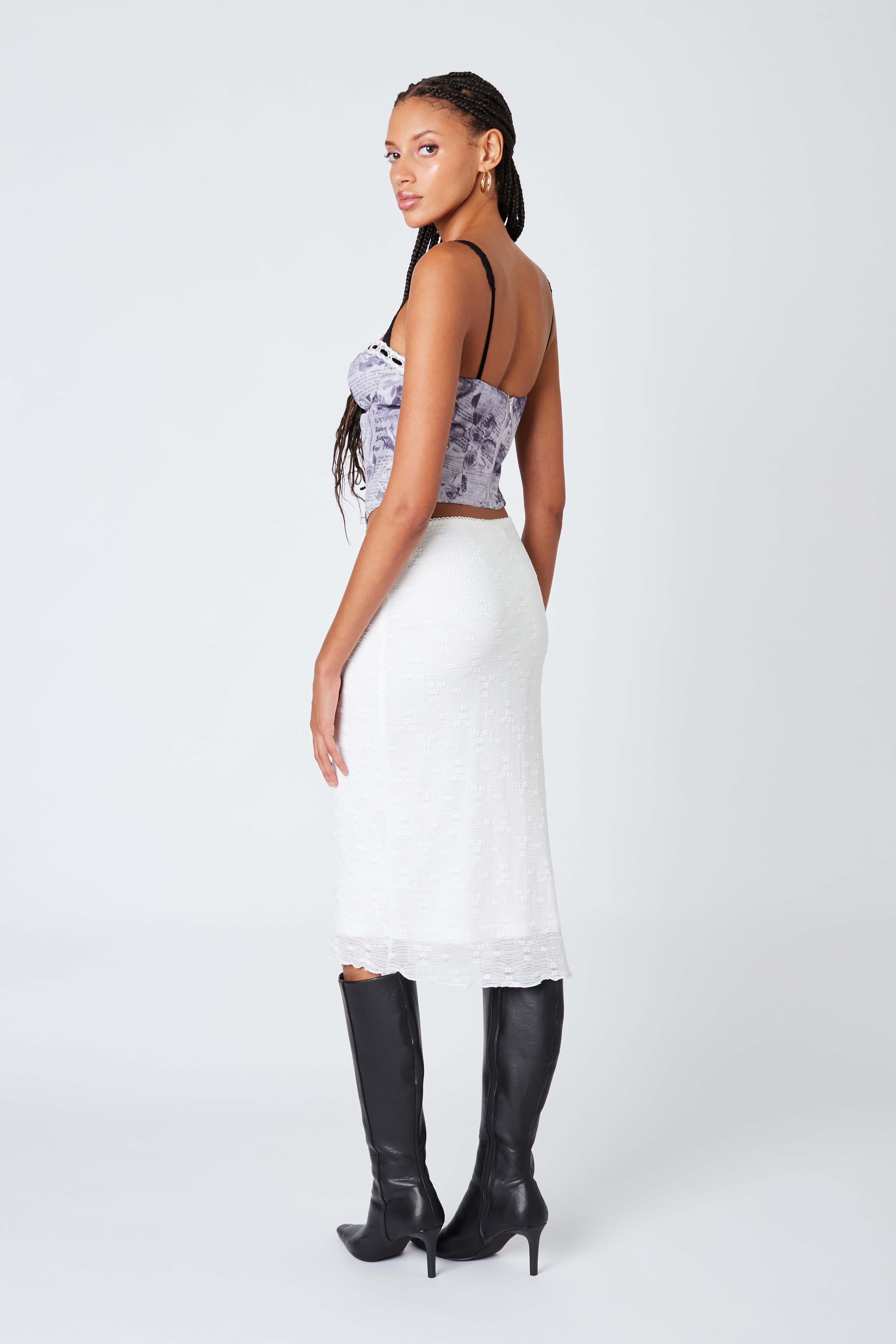 Sheer Midi Skirt in White Back View