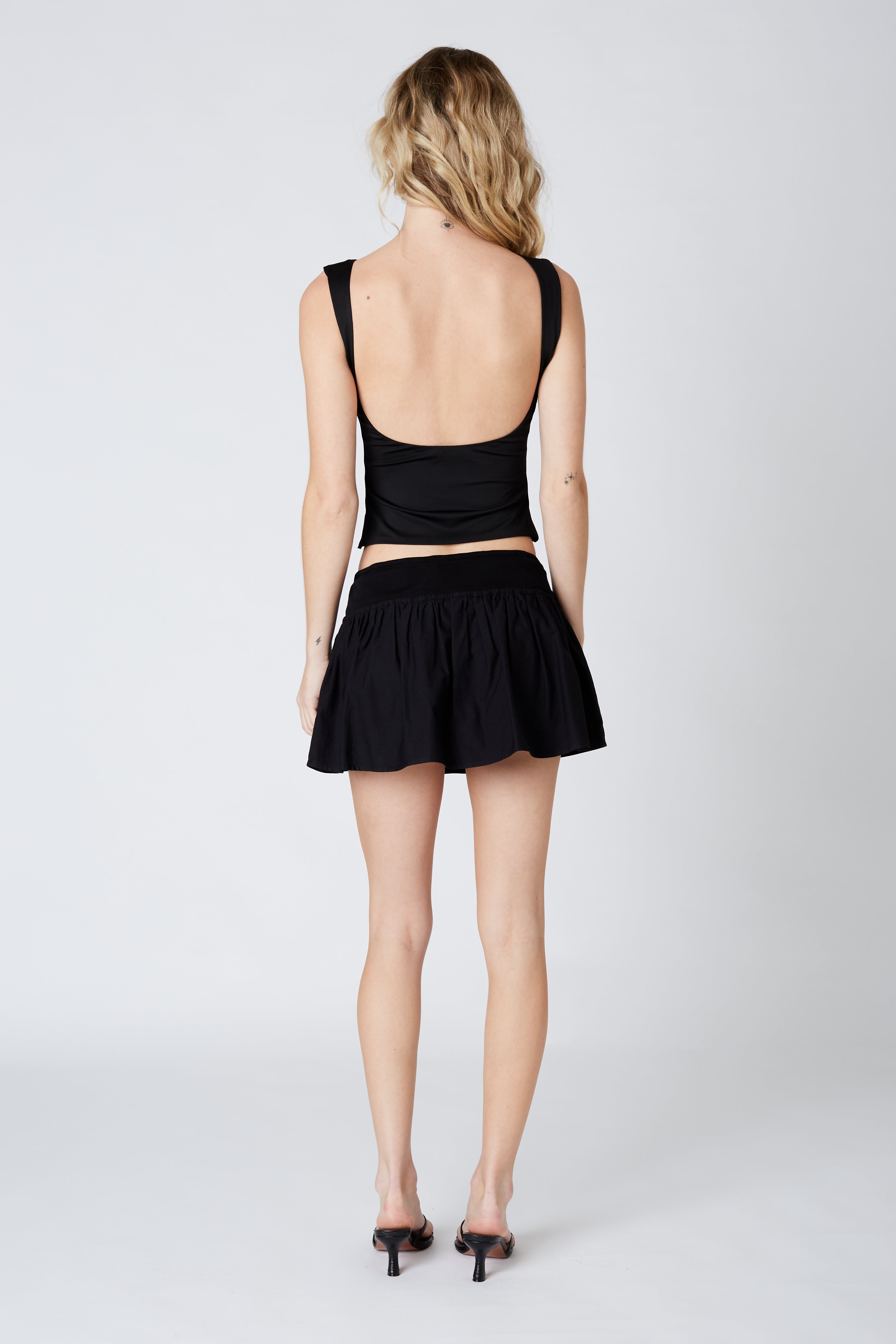 Mini Linen Skirt in Black Back View