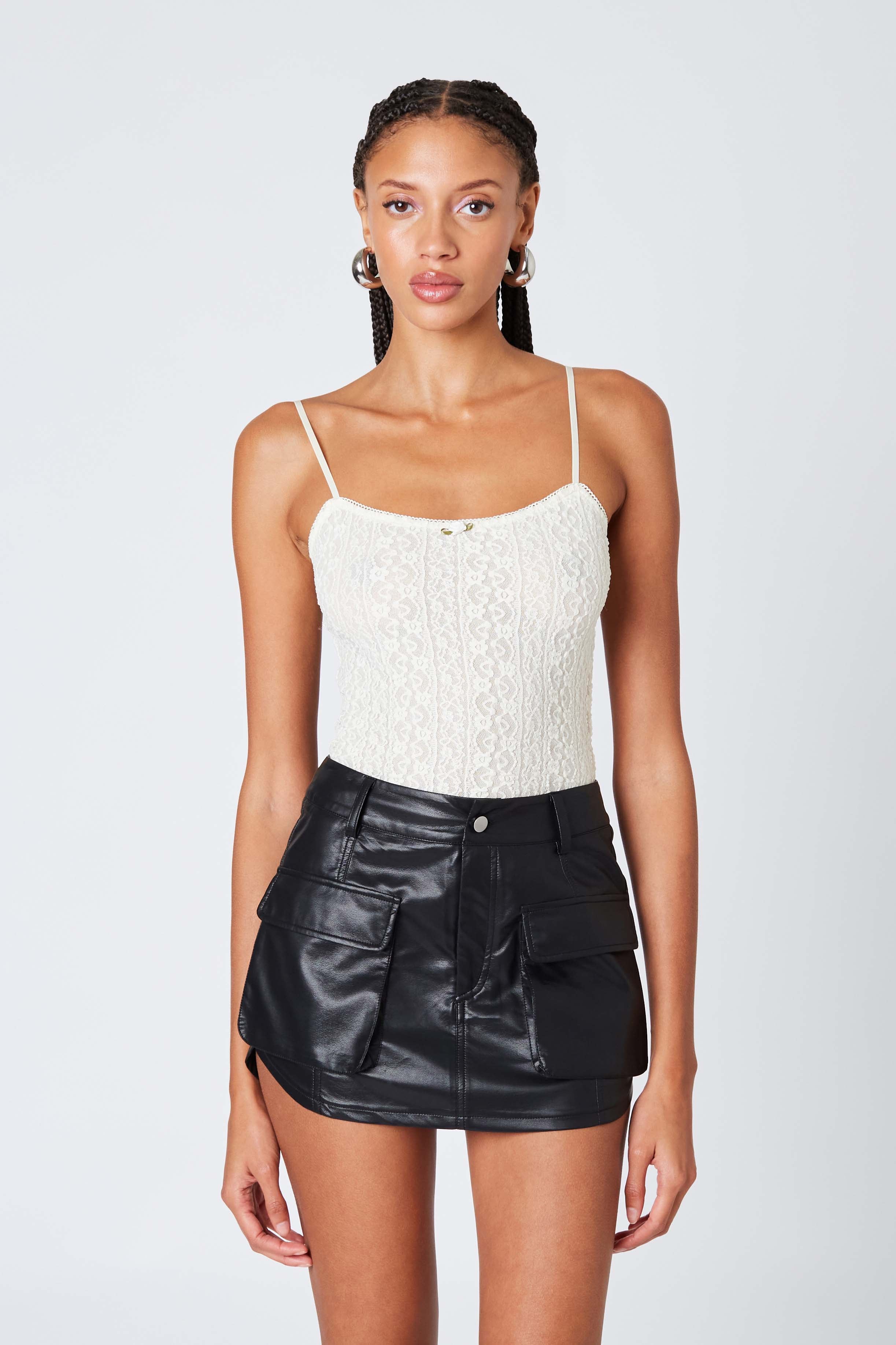 Faux Leather Cargo Mini Skirt in Black Front View