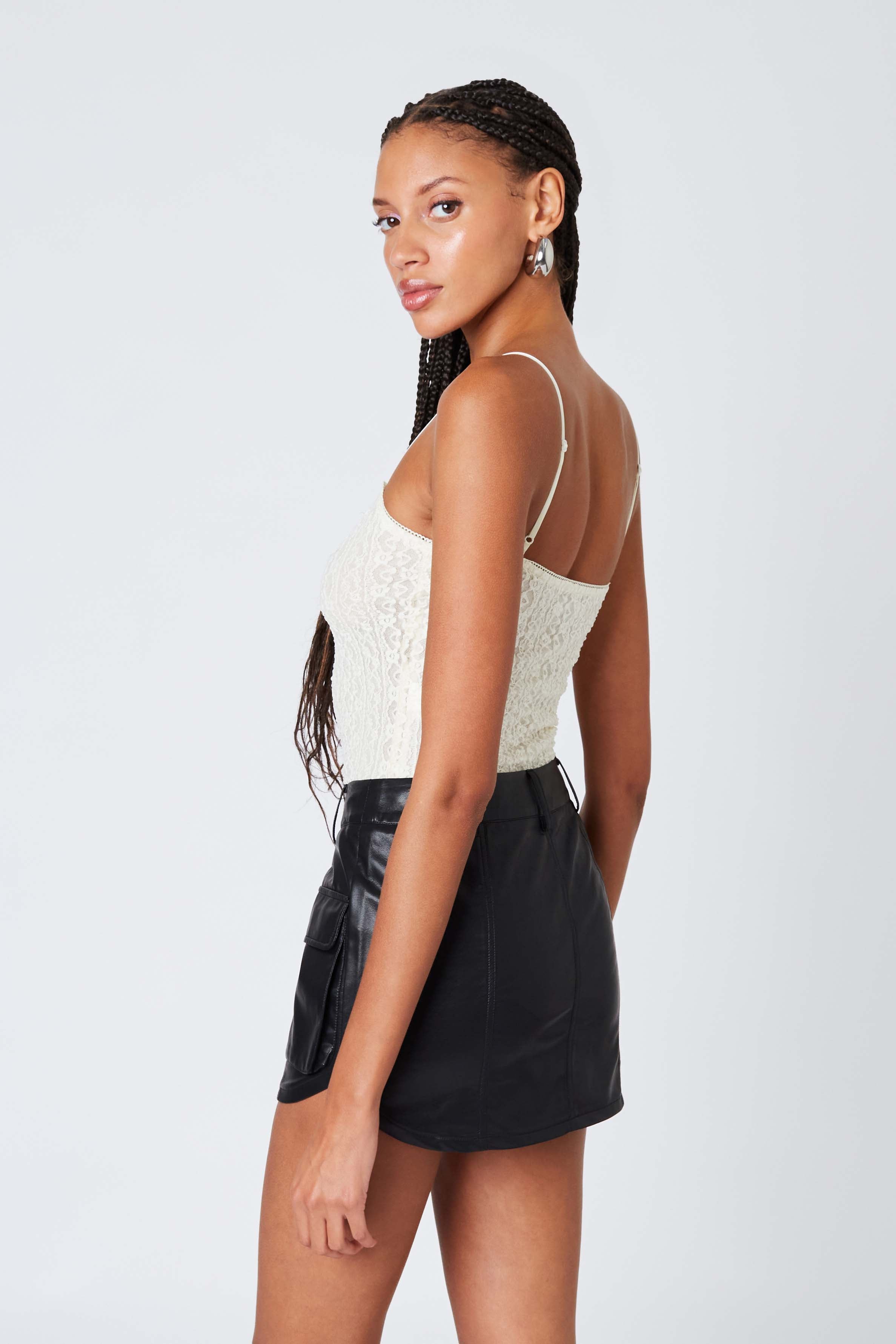 Faux Leather Cargo Mini Skirt in Black BackView