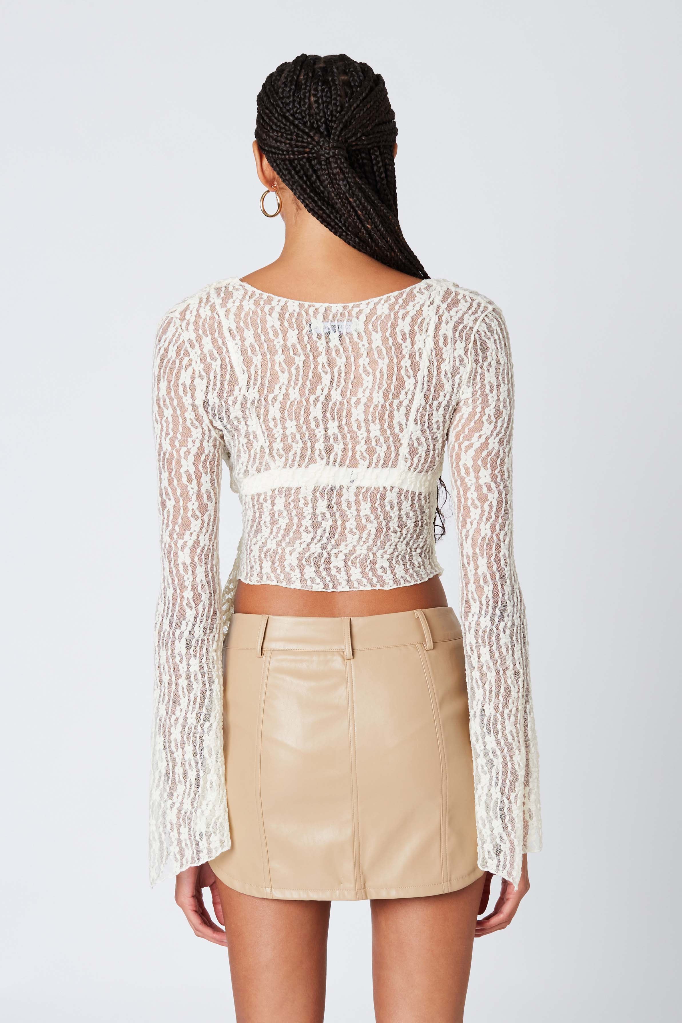 Faux Leather Cargo Mini Skirt in Tan Back View
