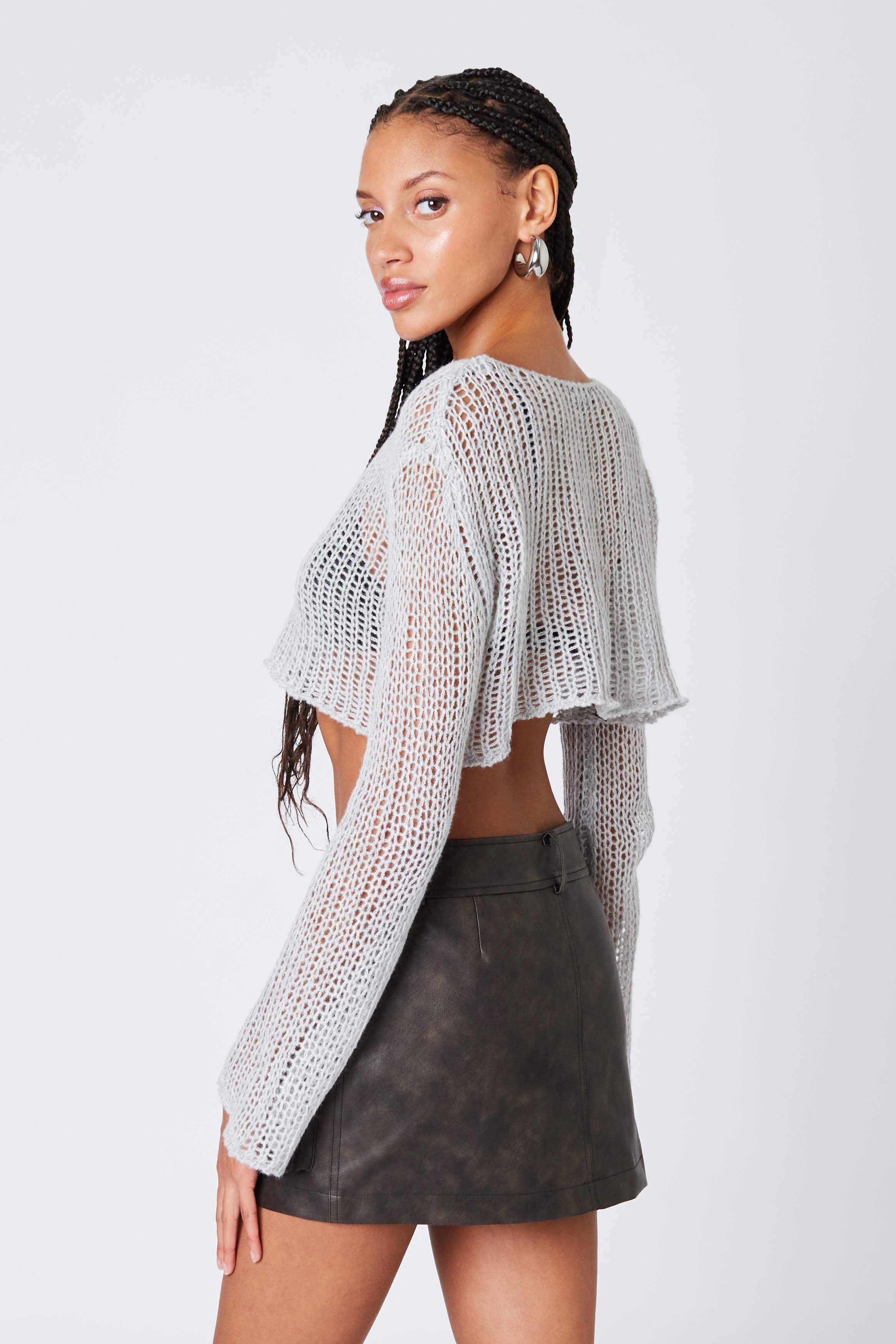 Faux Leather Cargo Mini Skirt in Espresso Back View