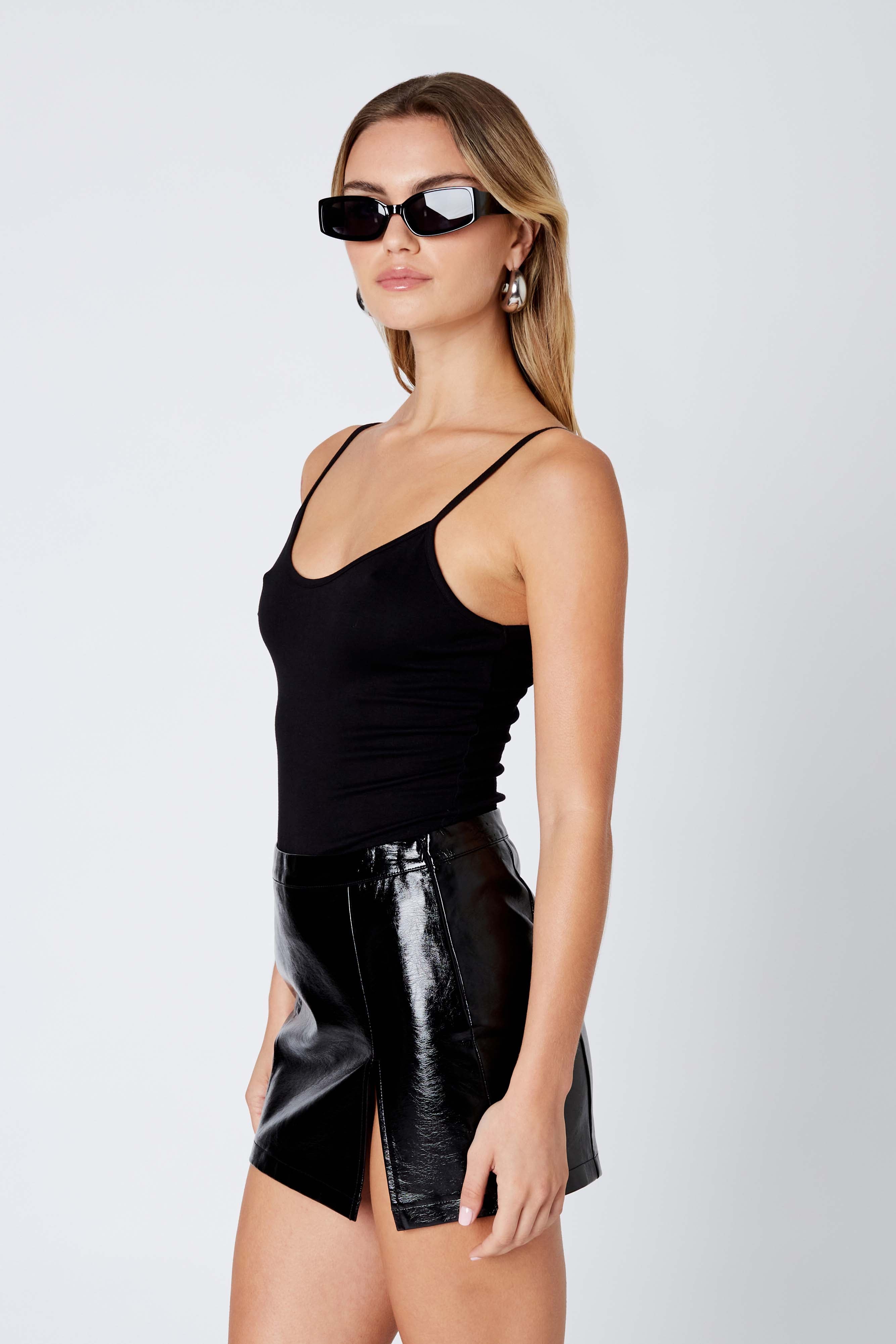 Faux Leather Mini Skirt in Black Side View