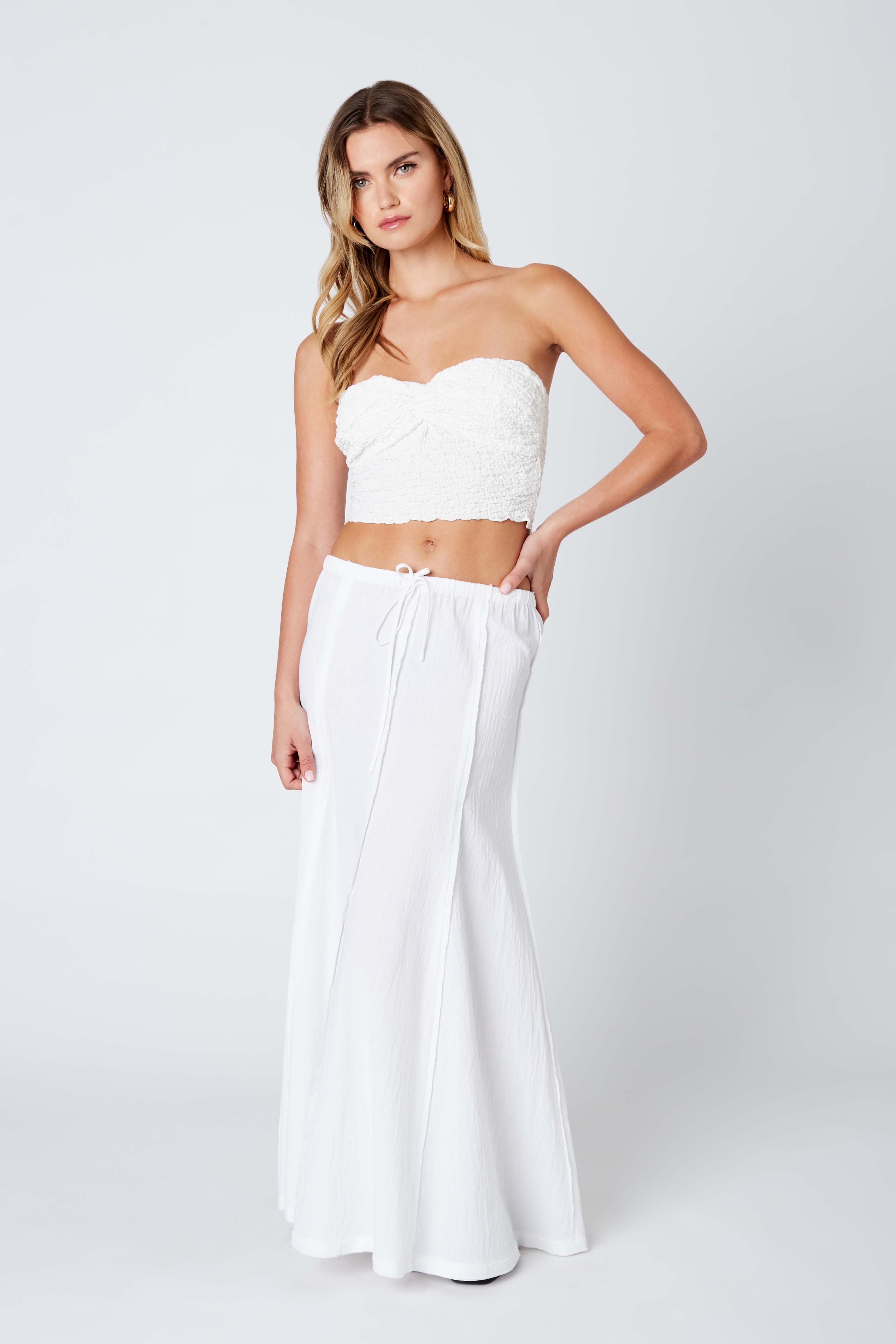 Linen Maxi Skirt in White Front View