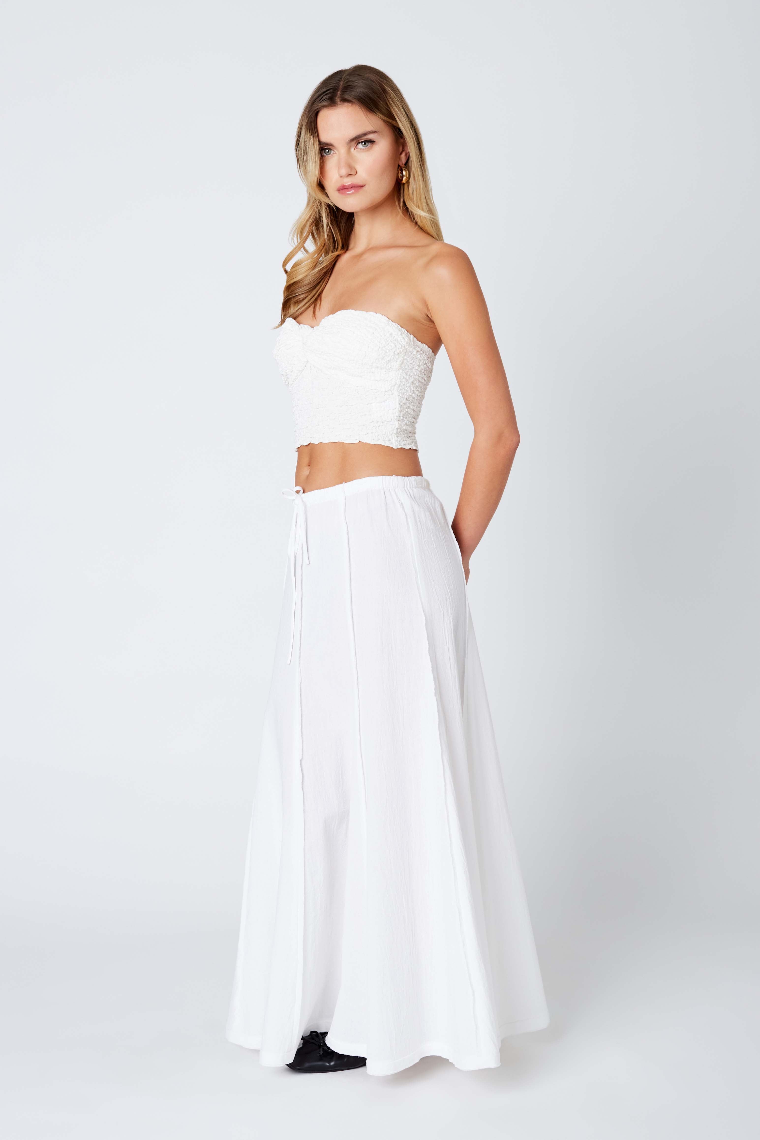 Linen Maxi Skirt in White Side View