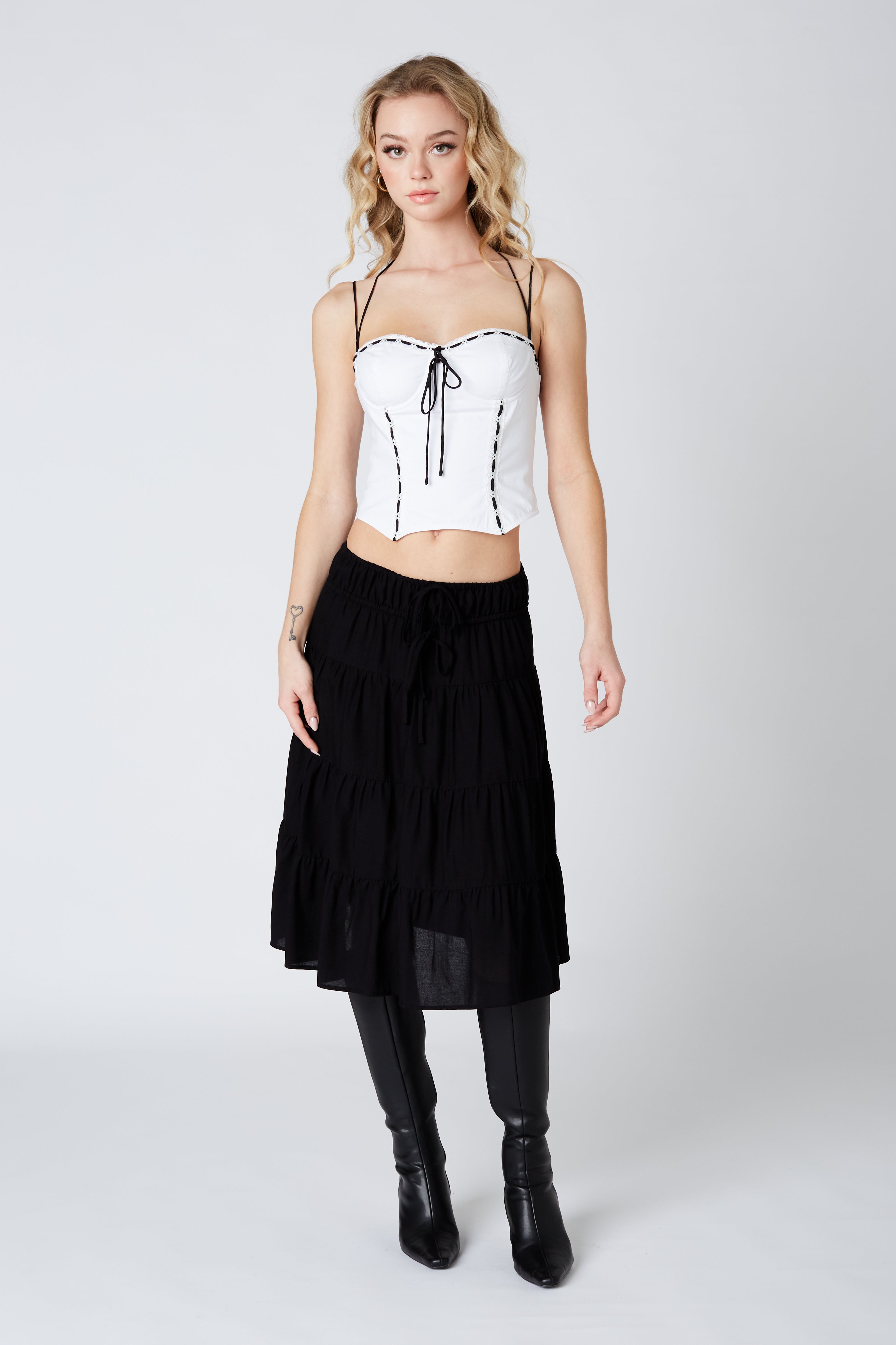 Tiered Midi Skirt in Black Front View