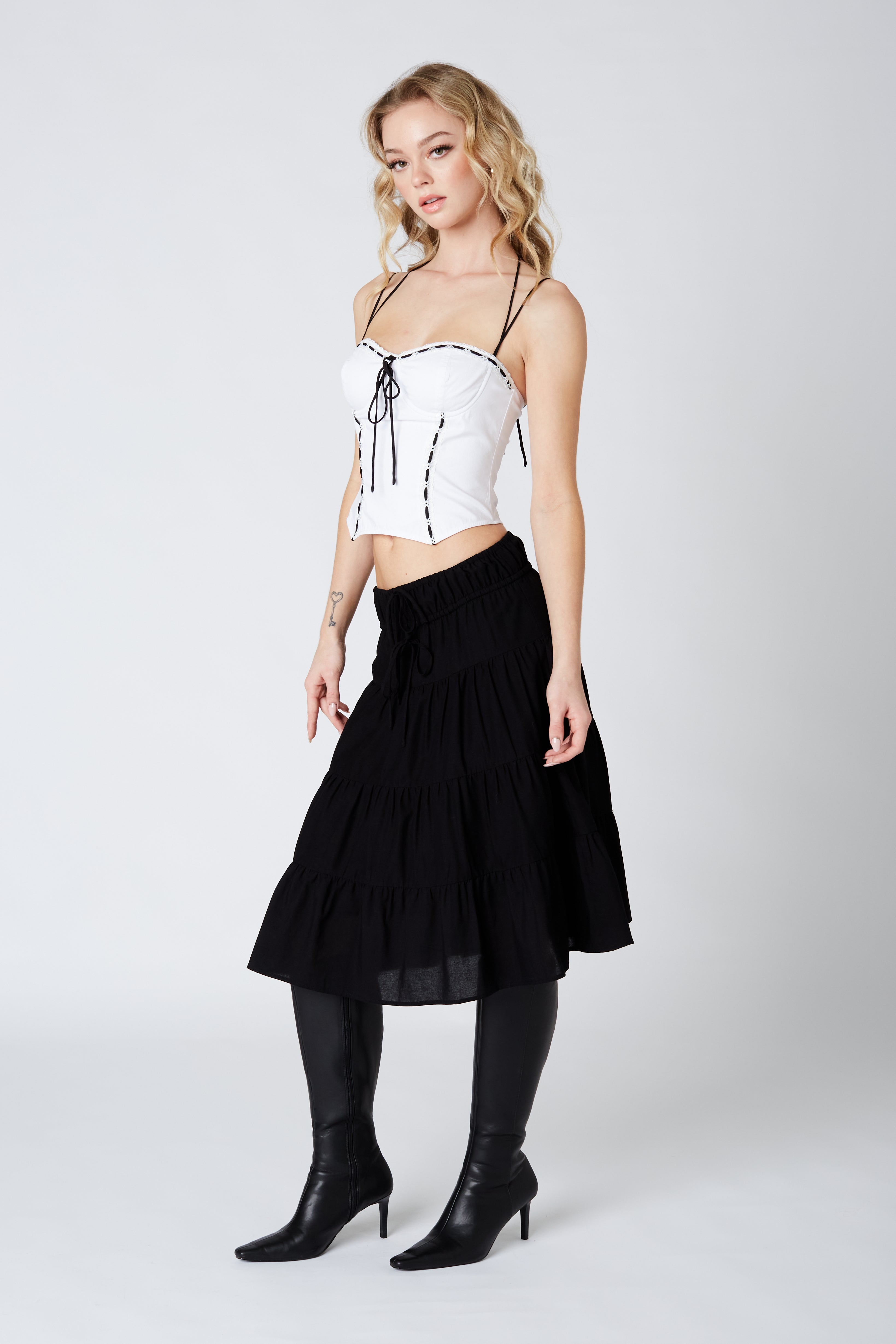 Tiered Midi Skirt in Black Side View