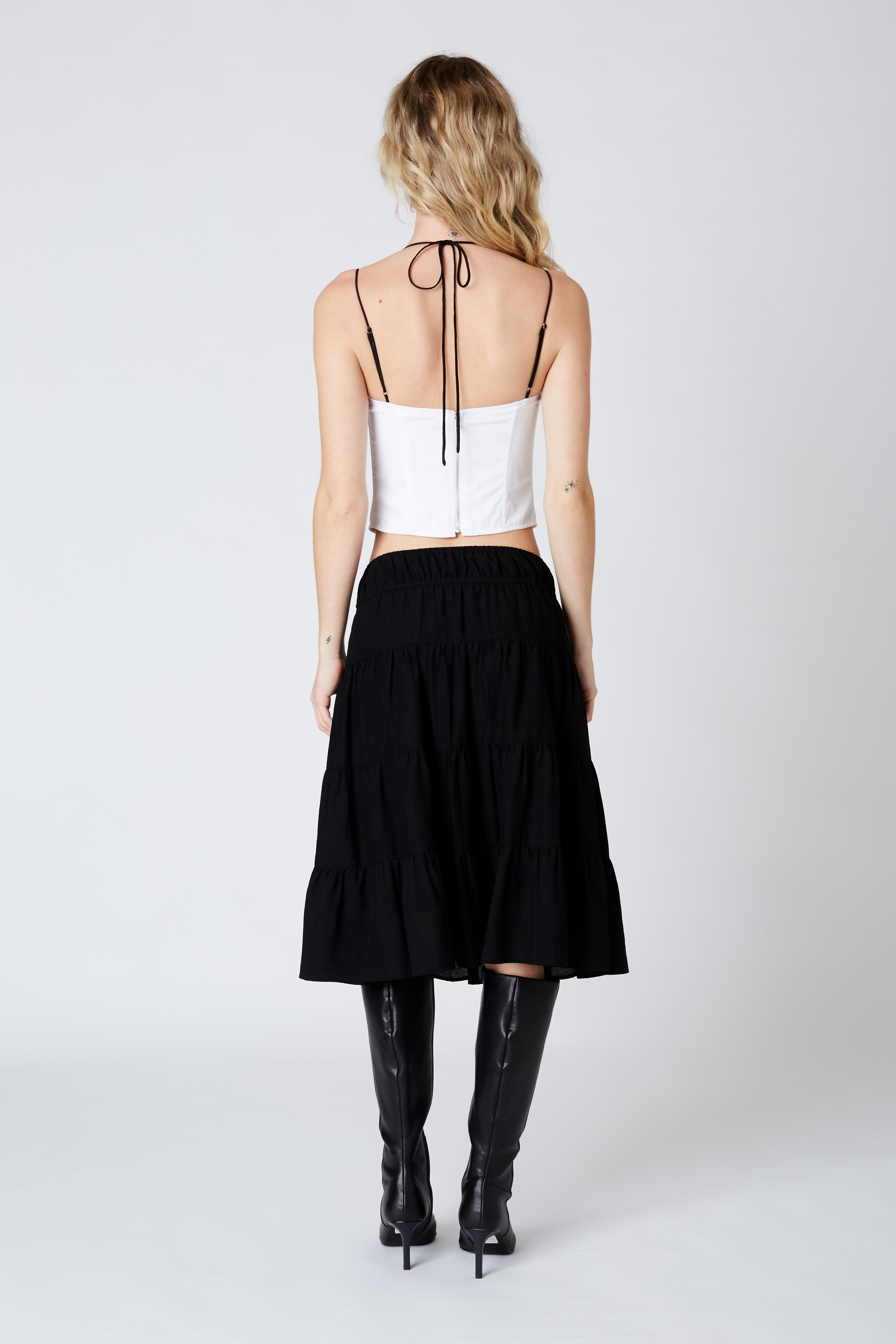 Tiered Midi Skirt in Black Back View