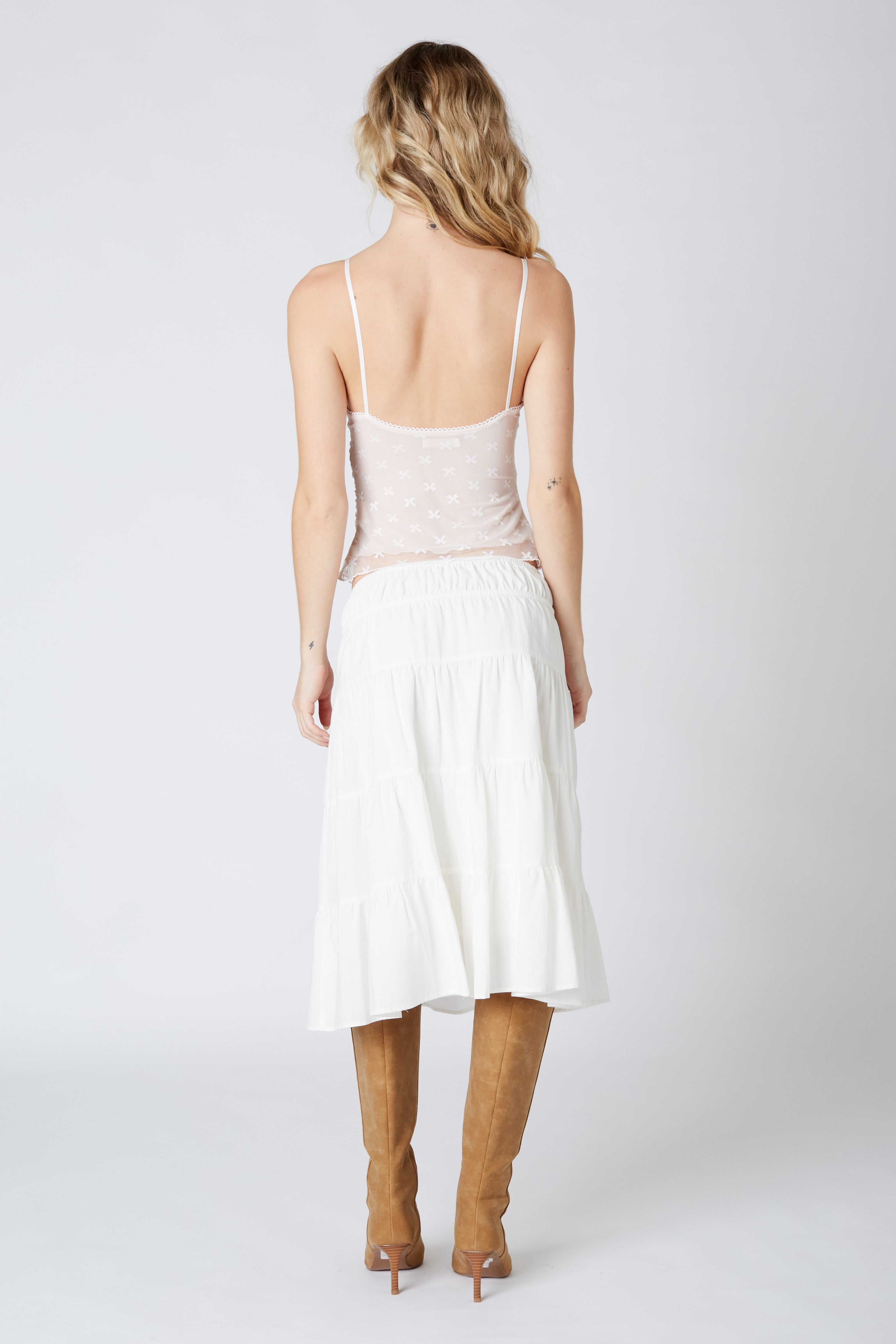 Tiered Midi Skirt in White Back View