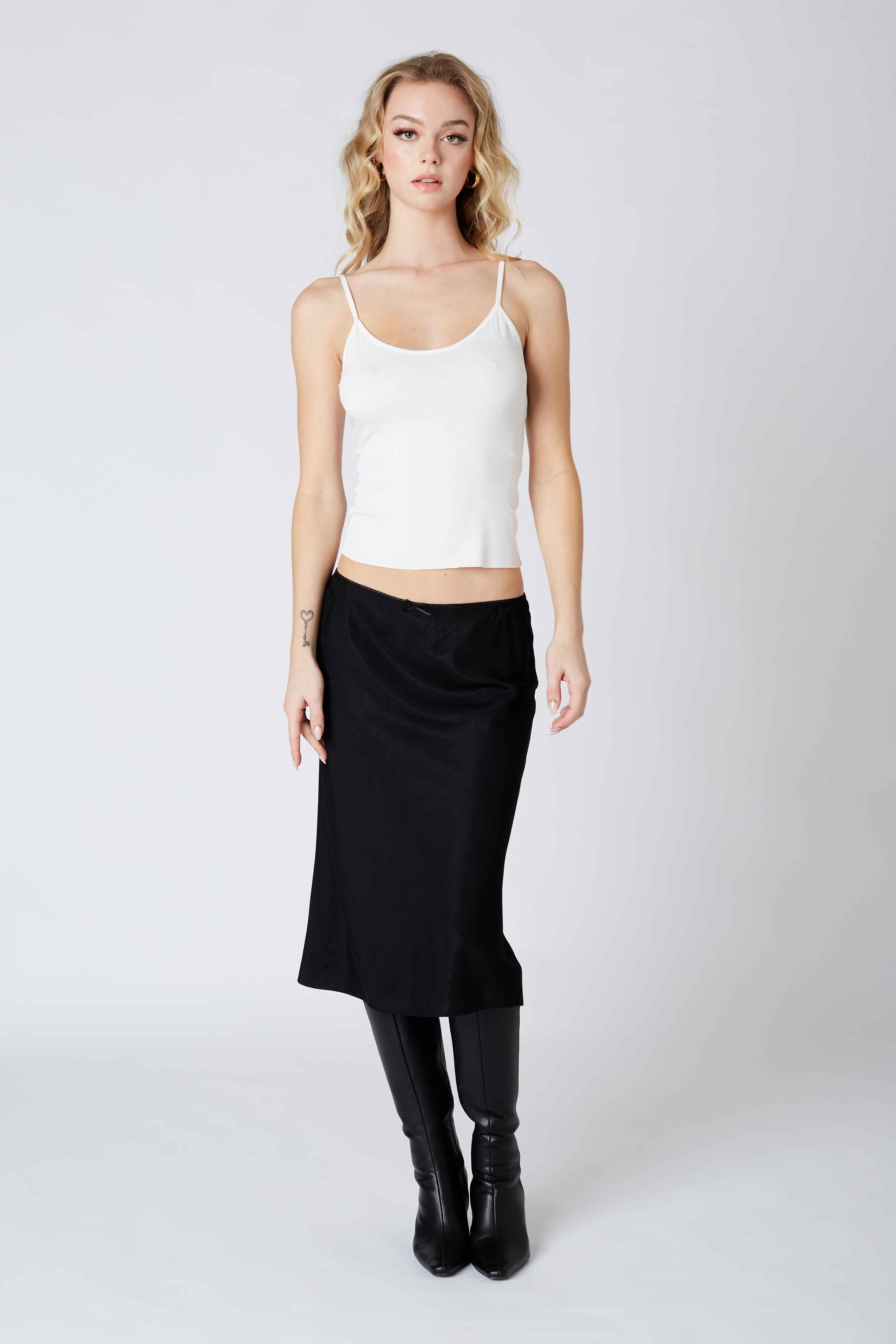 Knee Length Bias Skirt in black front view