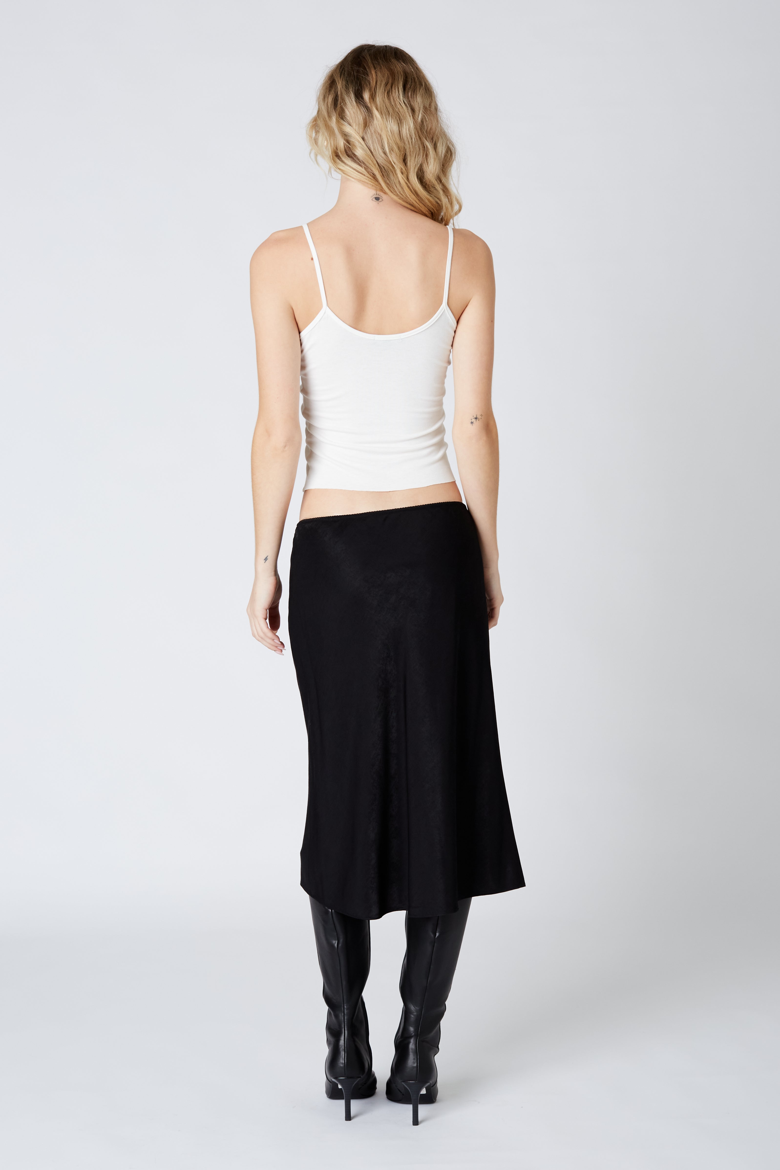 Knee Length Bias Skirt in black back view