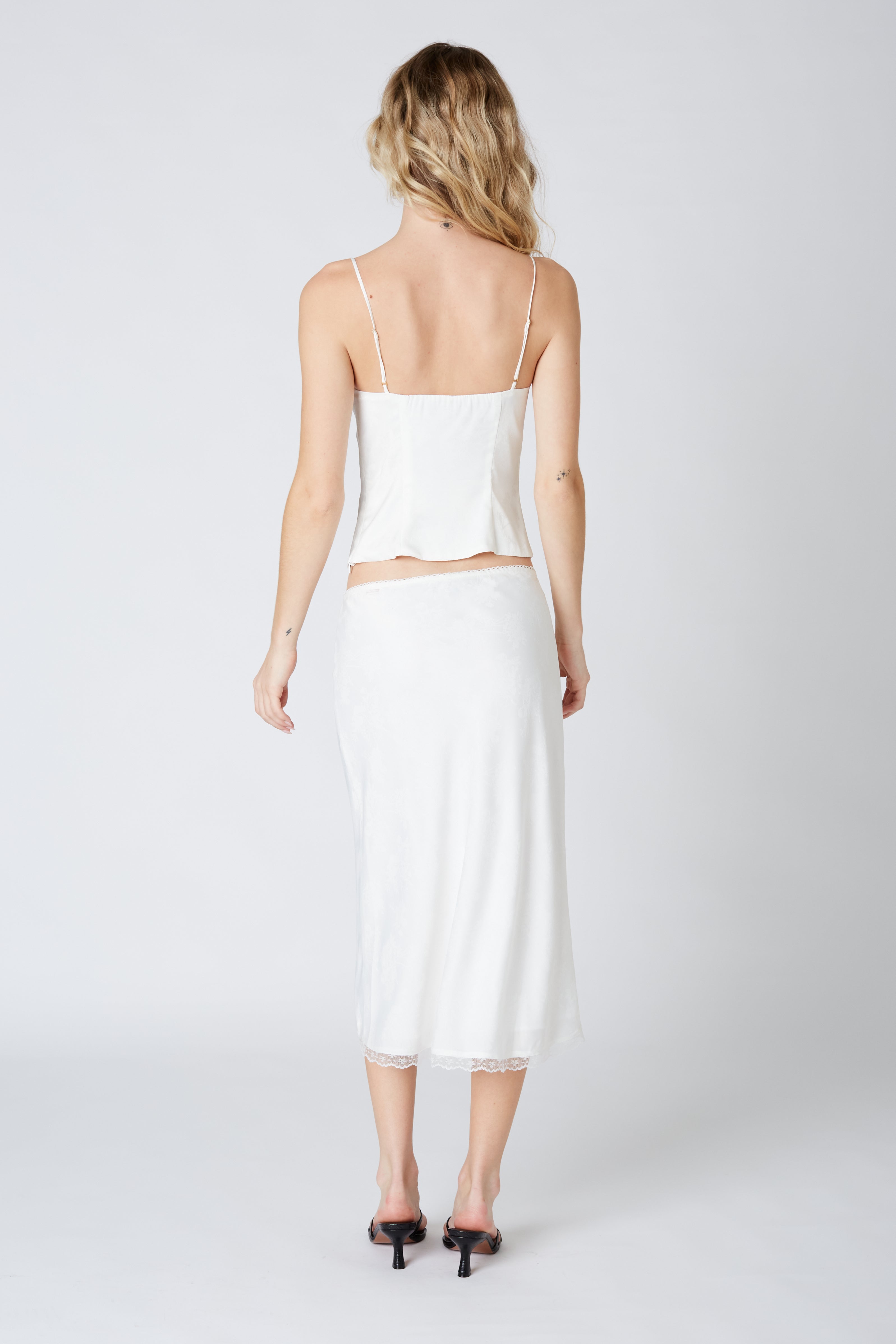 Printed Satin Midi Skirt in White Back View