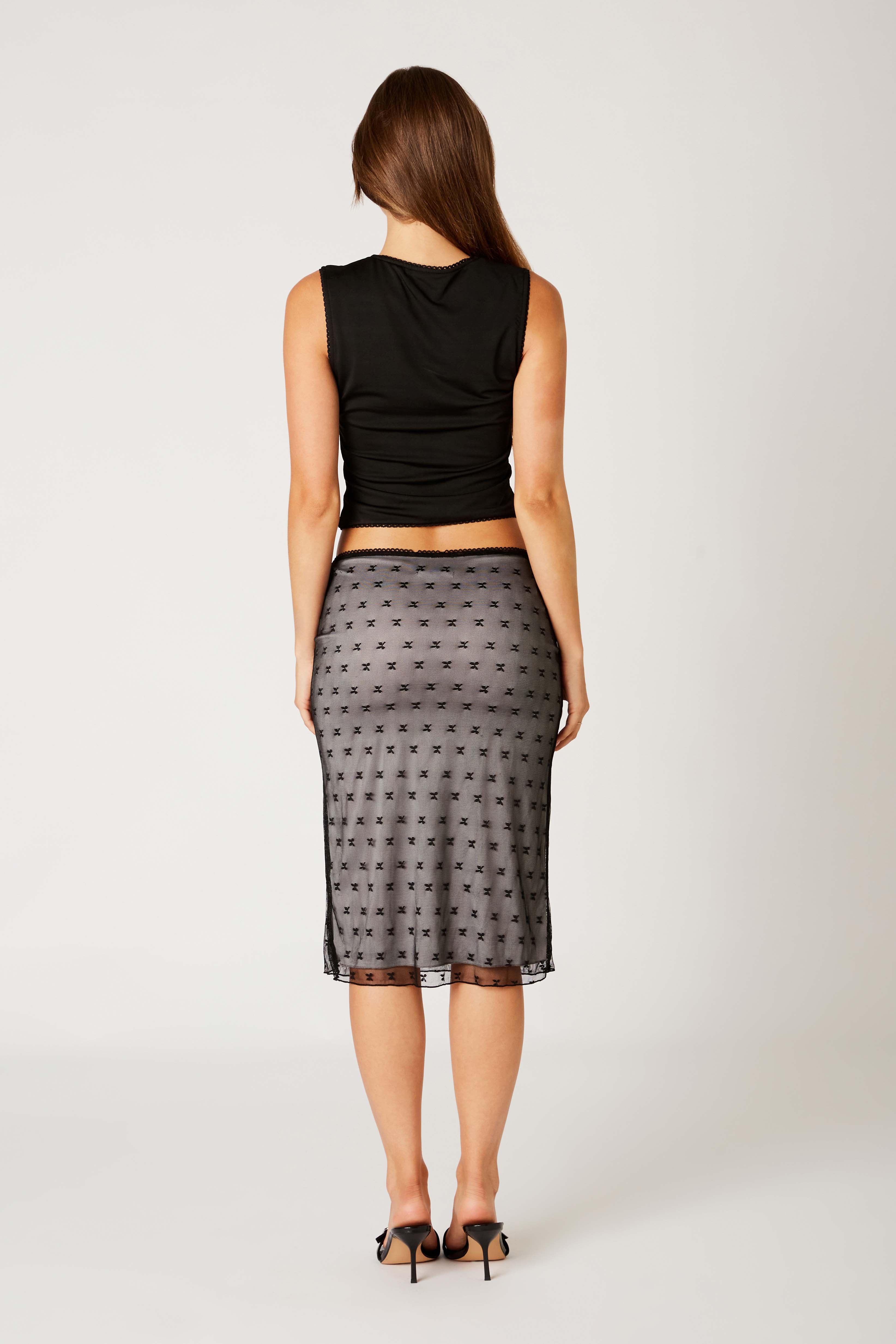 Butterfly Lace Midi Skirt in black back view