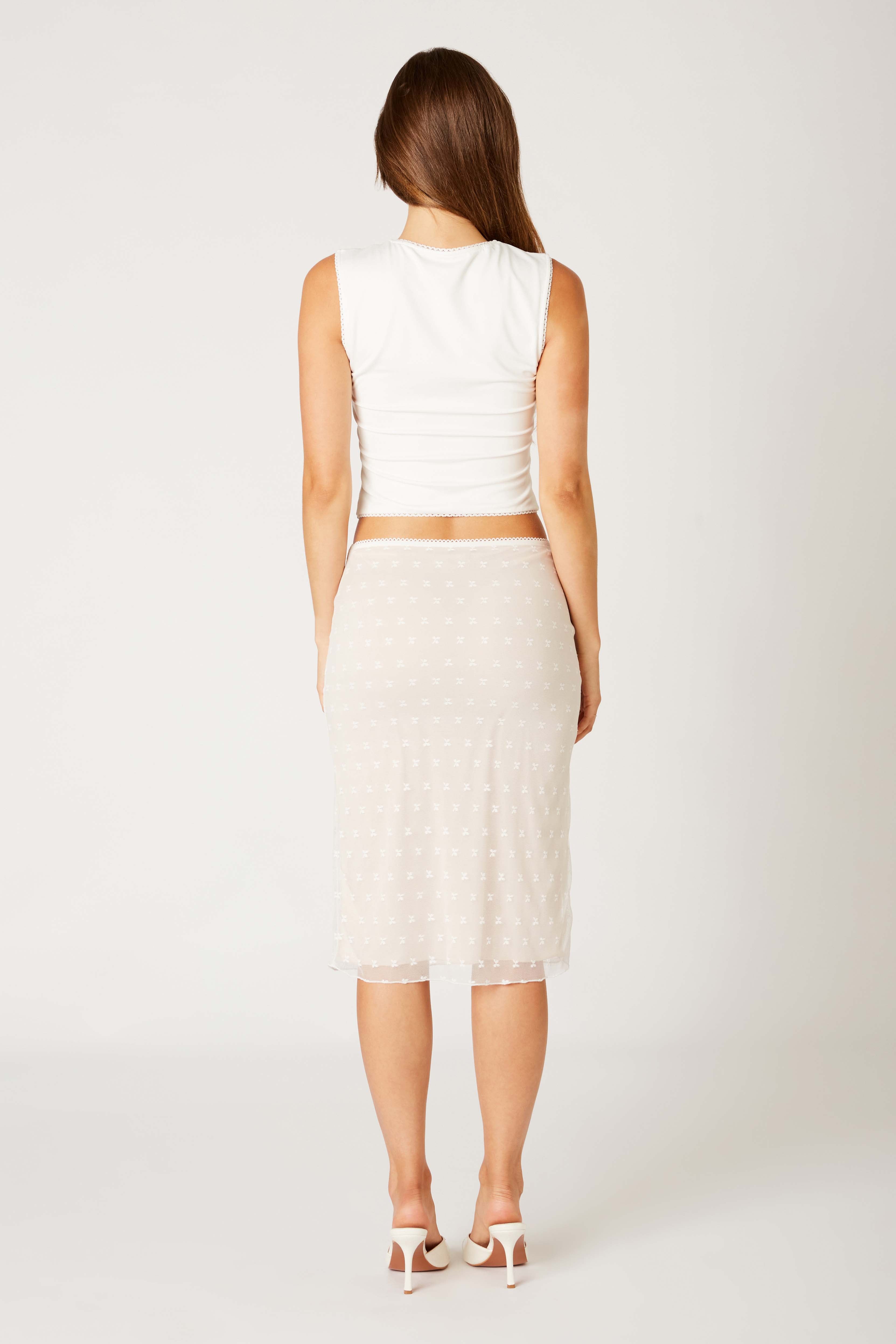 Butterfly Lace Midi Skirt in ivory back view