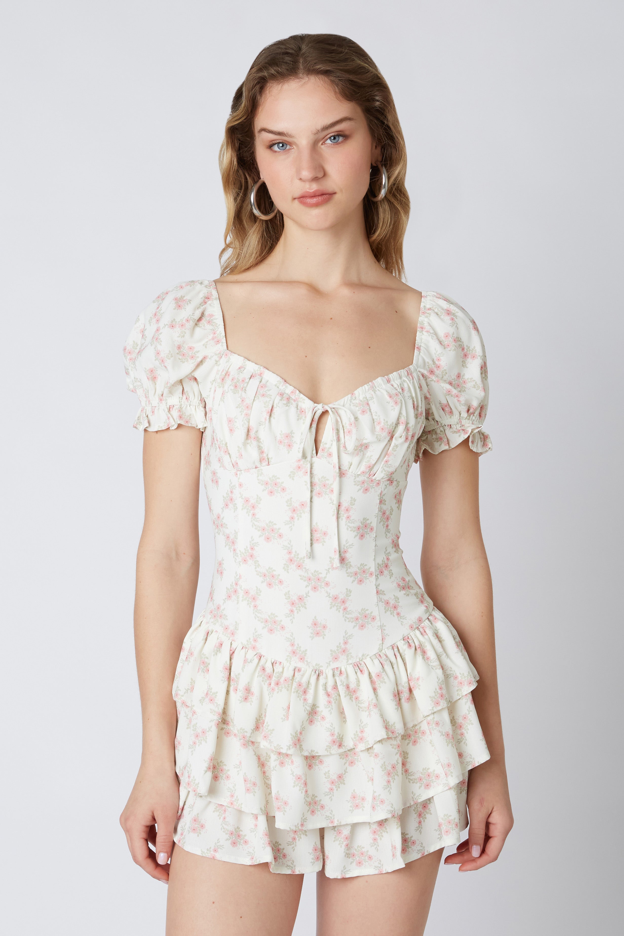 Drop Waist Ruffled Romper in Blush Front View 