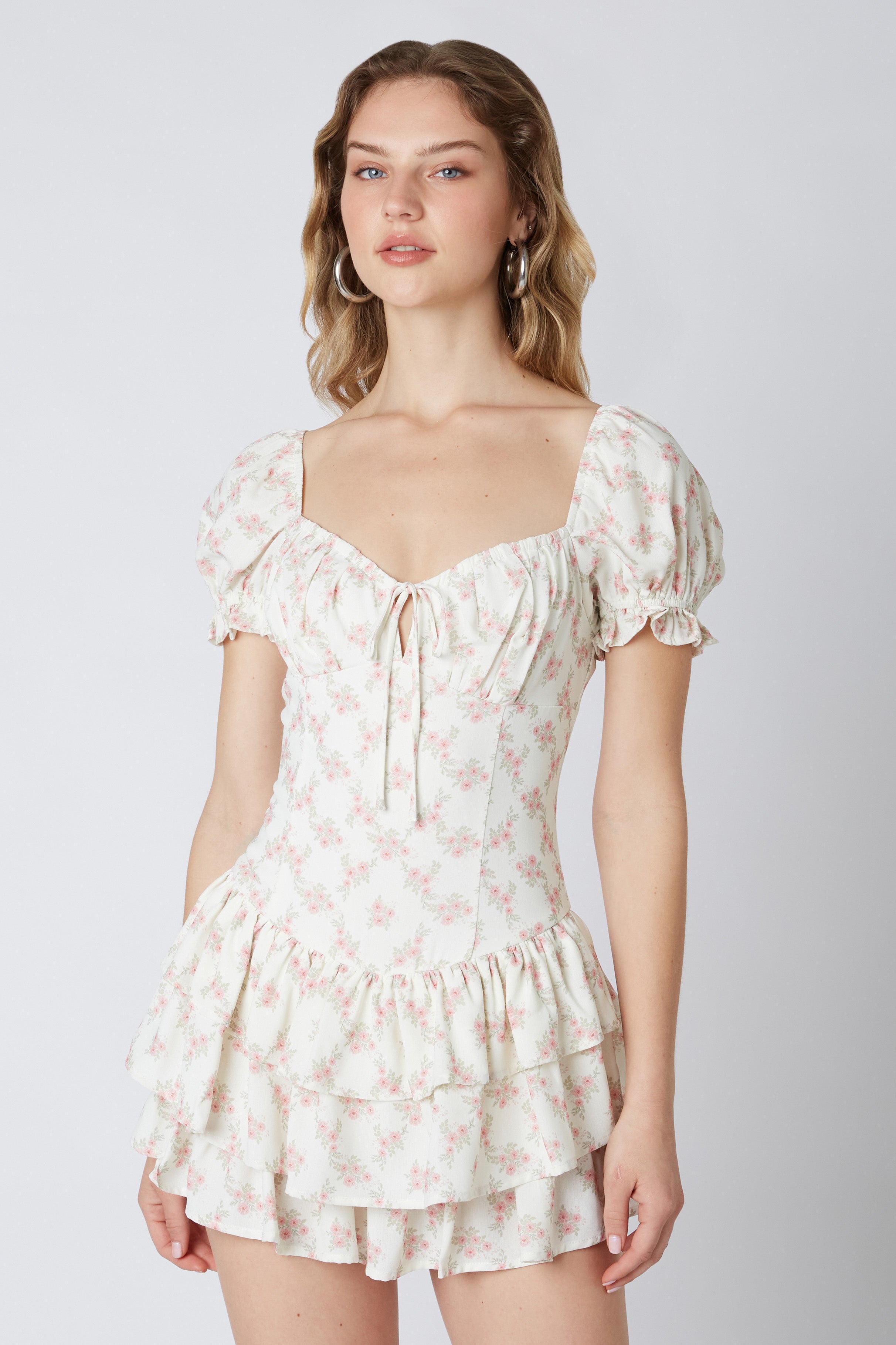 Drop Waist Ruffled Romper in Blush Front View 