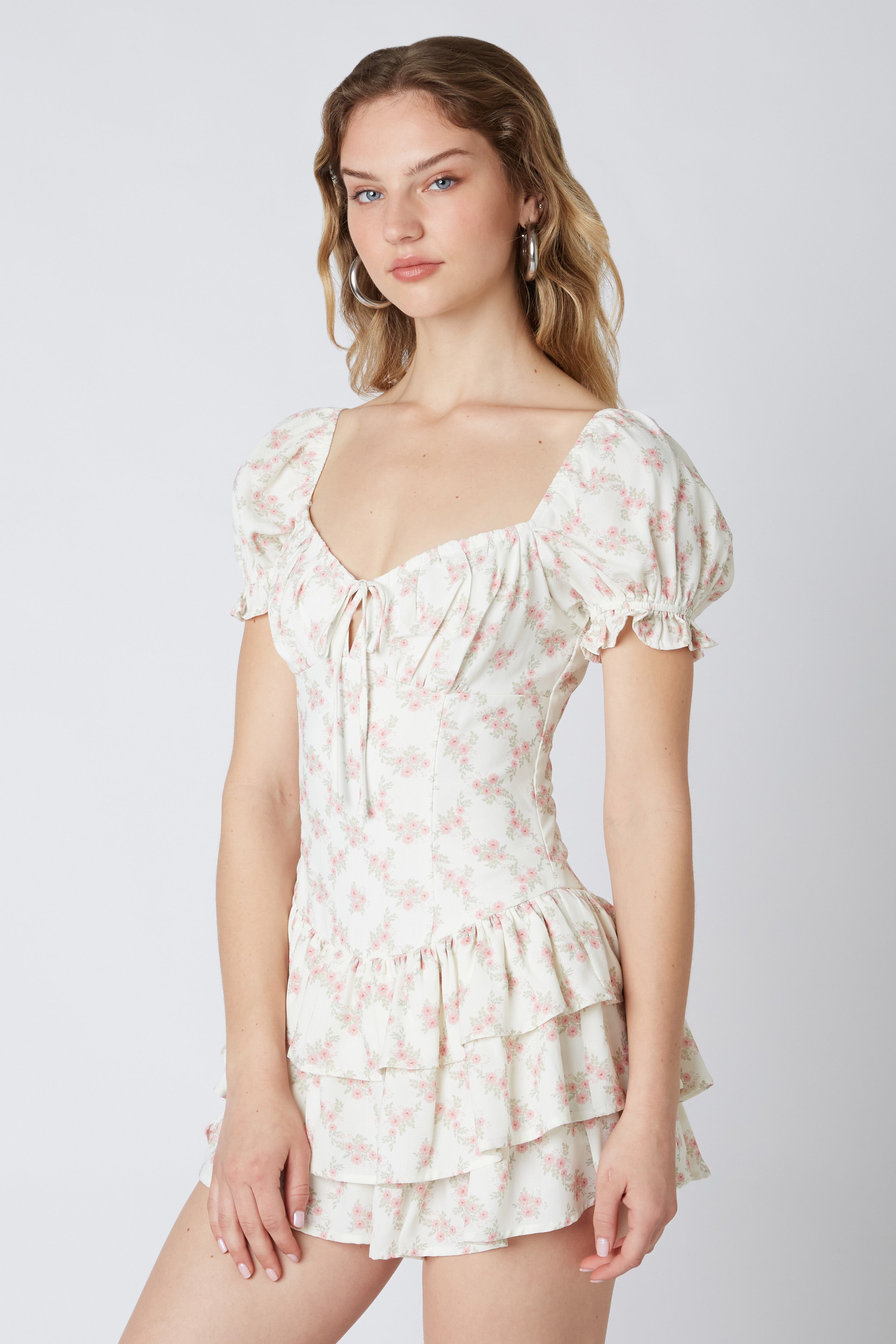 Drop Waist Ruffled Romper in Blush Side View 