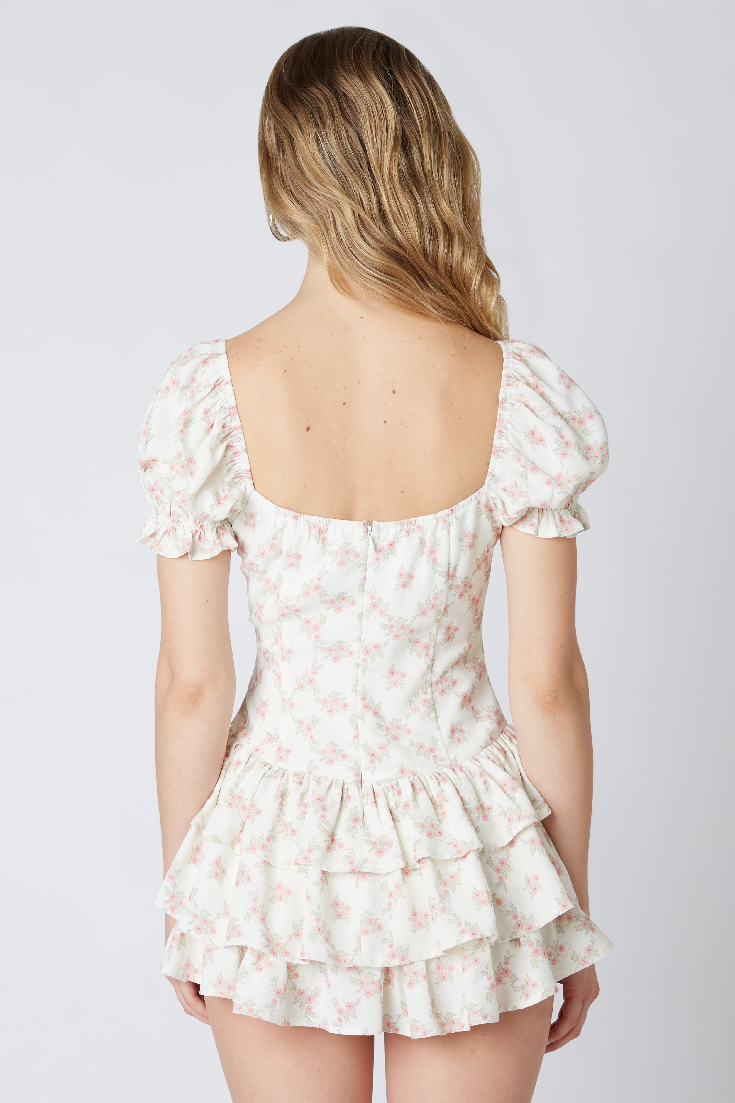 Drop Waist Ruffled Romper in Blush Back View 