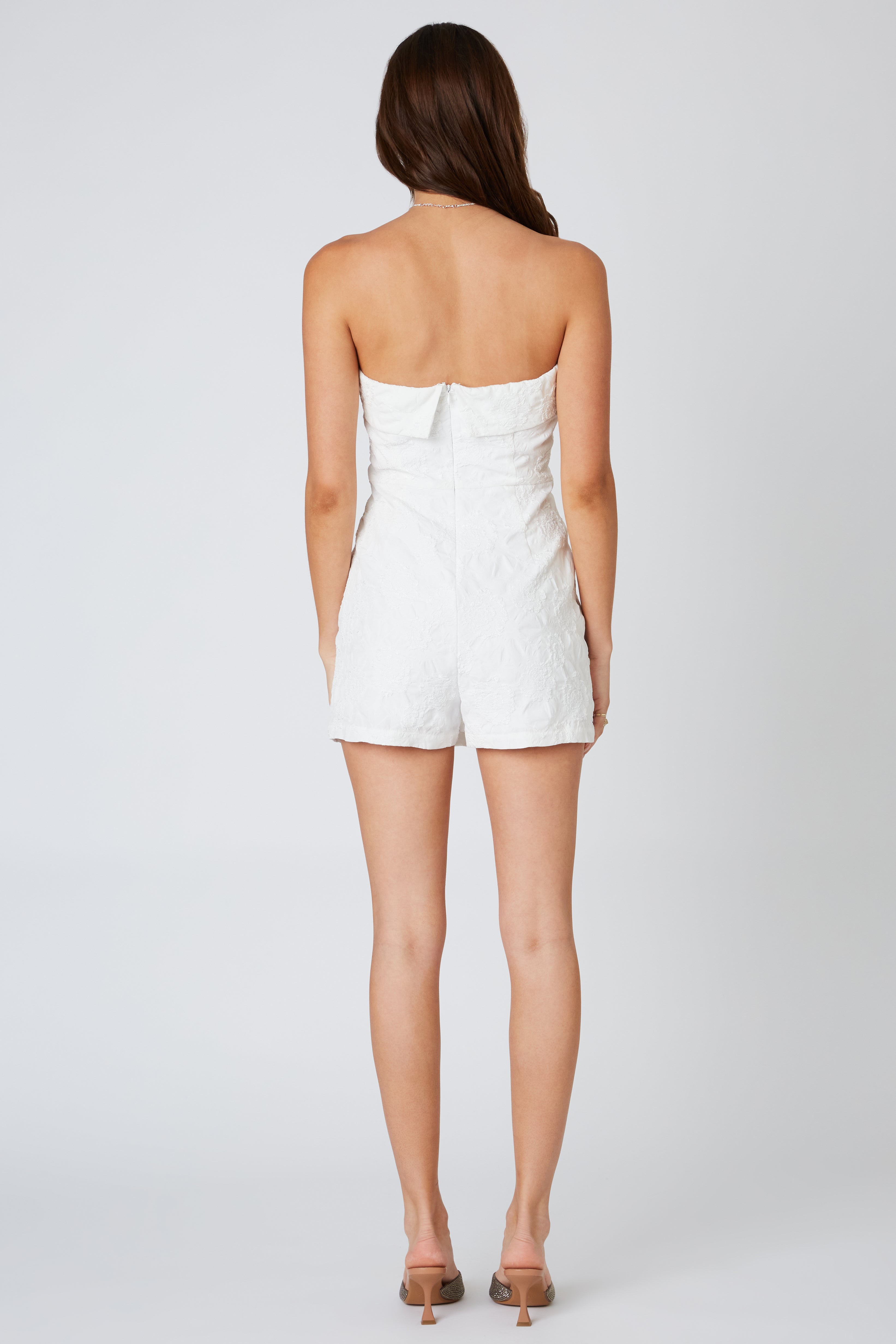Jacquard Floral Romper in White Back View