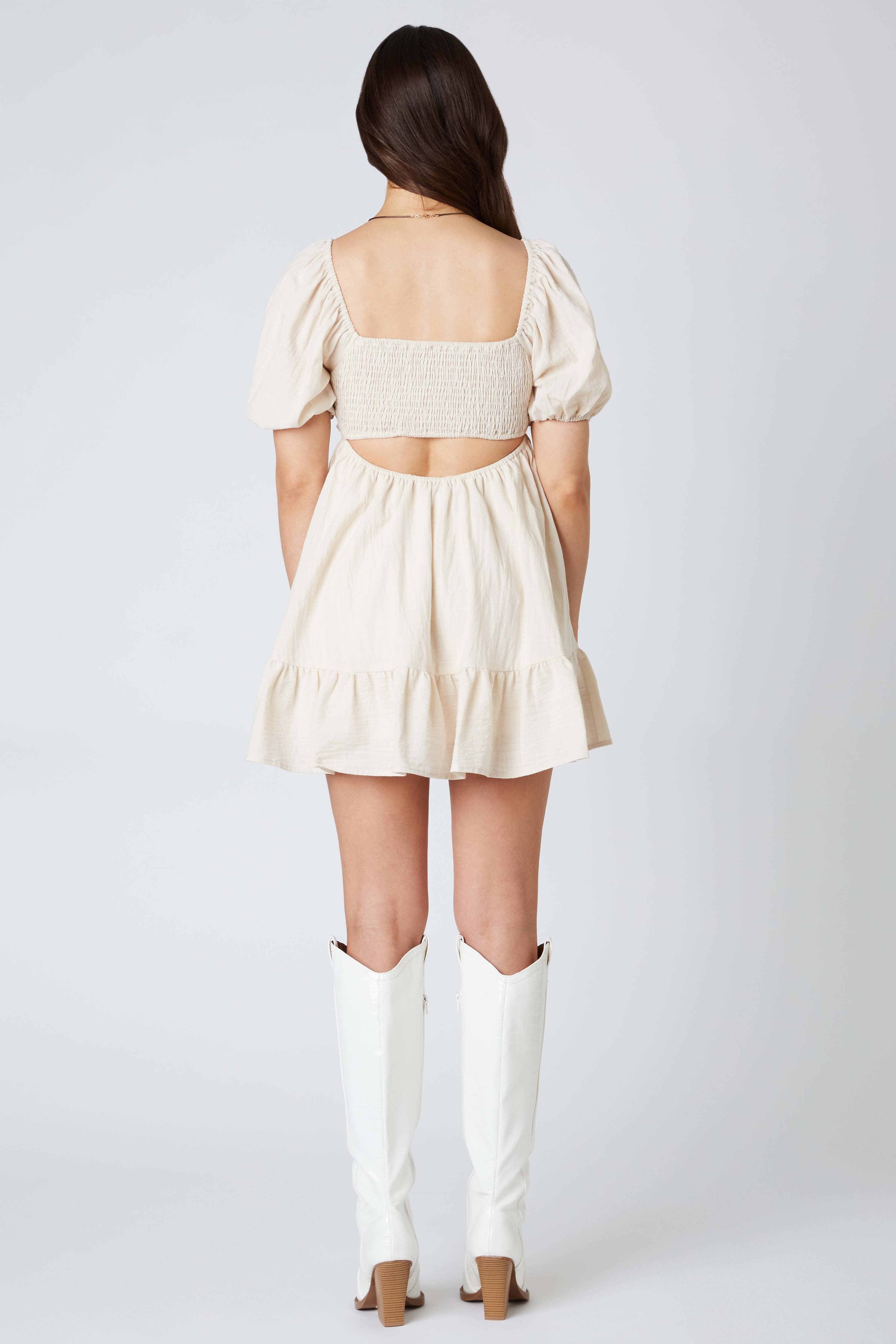 Linen Keyhole Romper in Linen Back View
