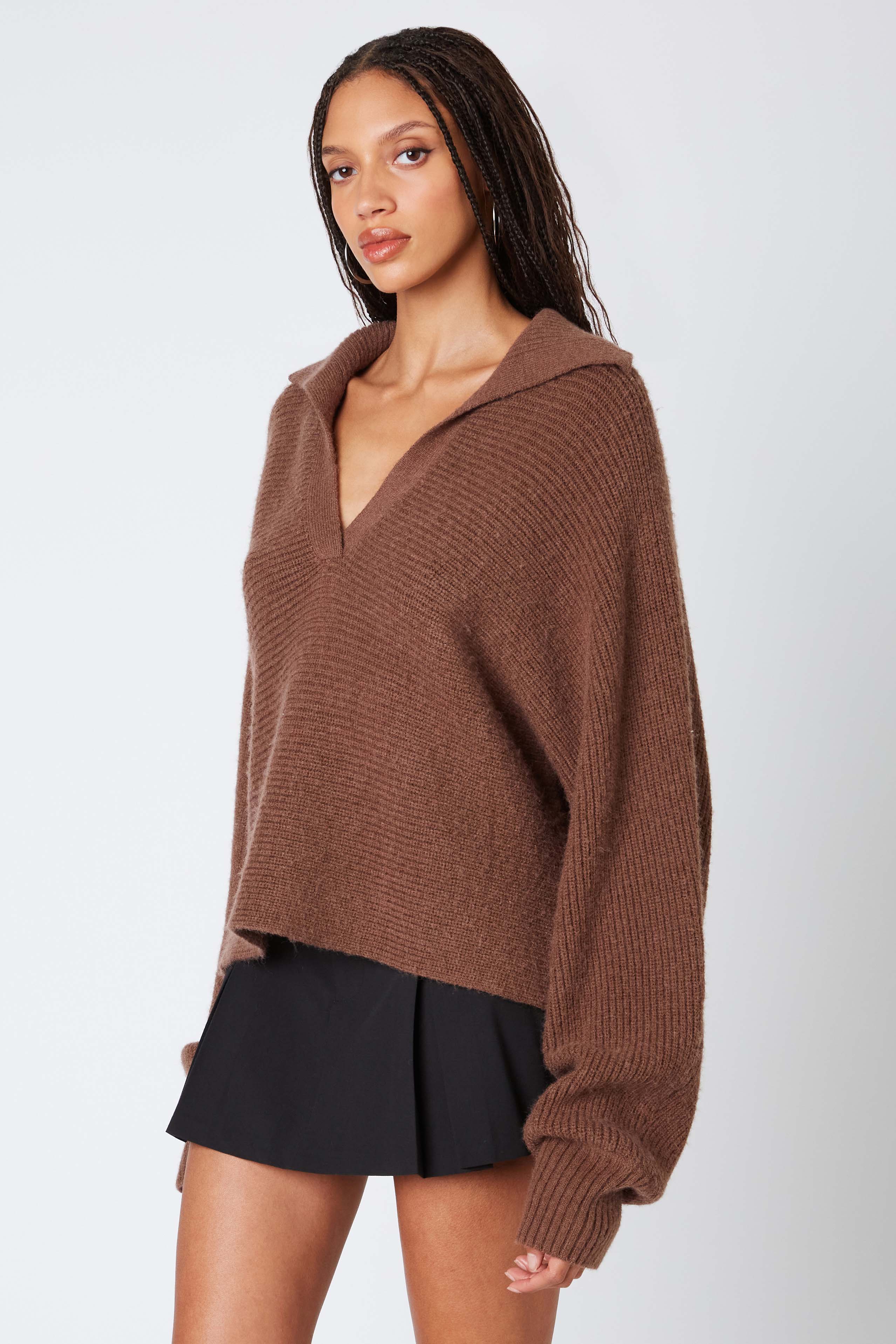 Oversized Polo Sweater in Cocoa Side View