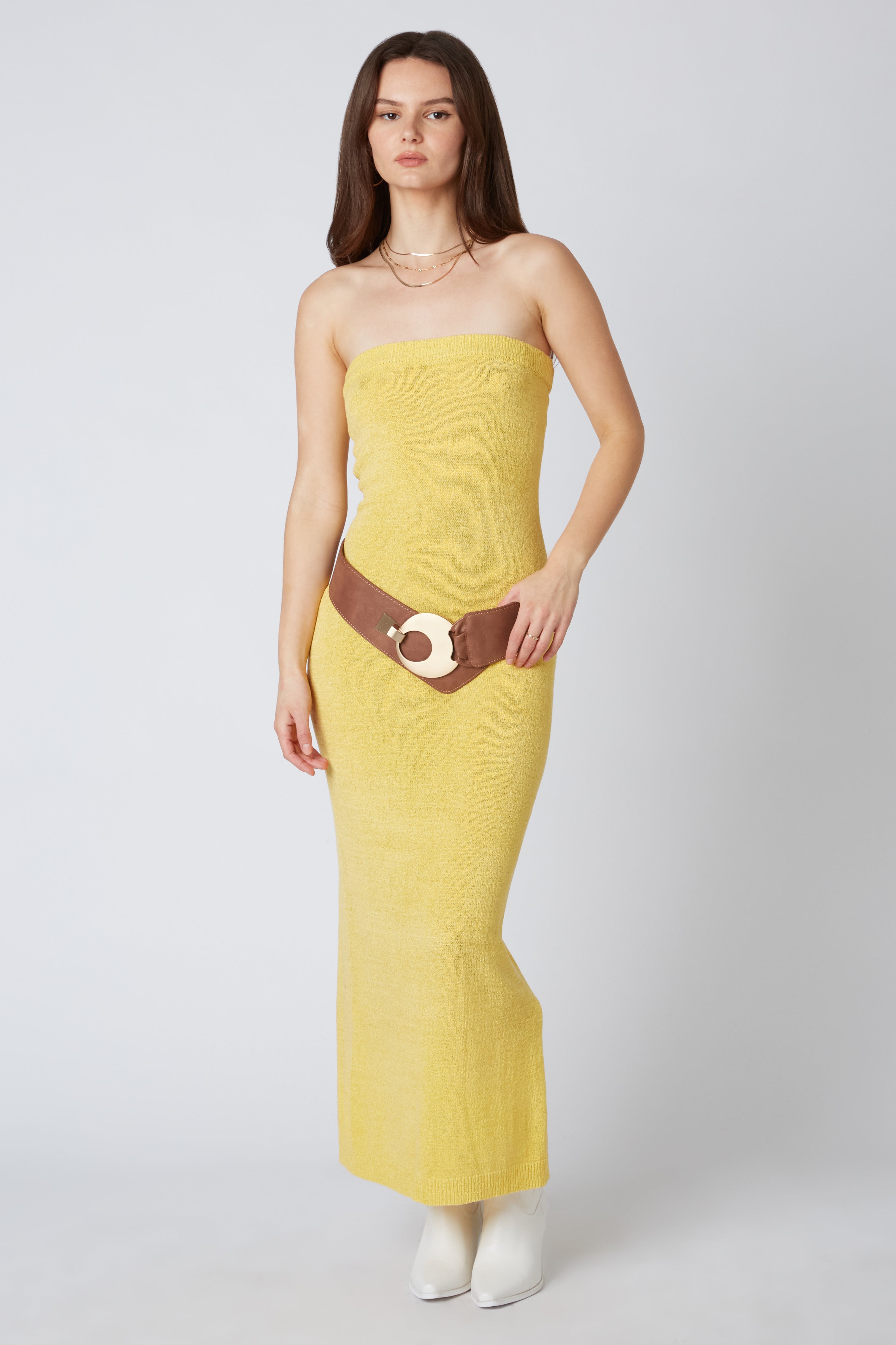 Strapless Knit Maxi Dress in Honey Front