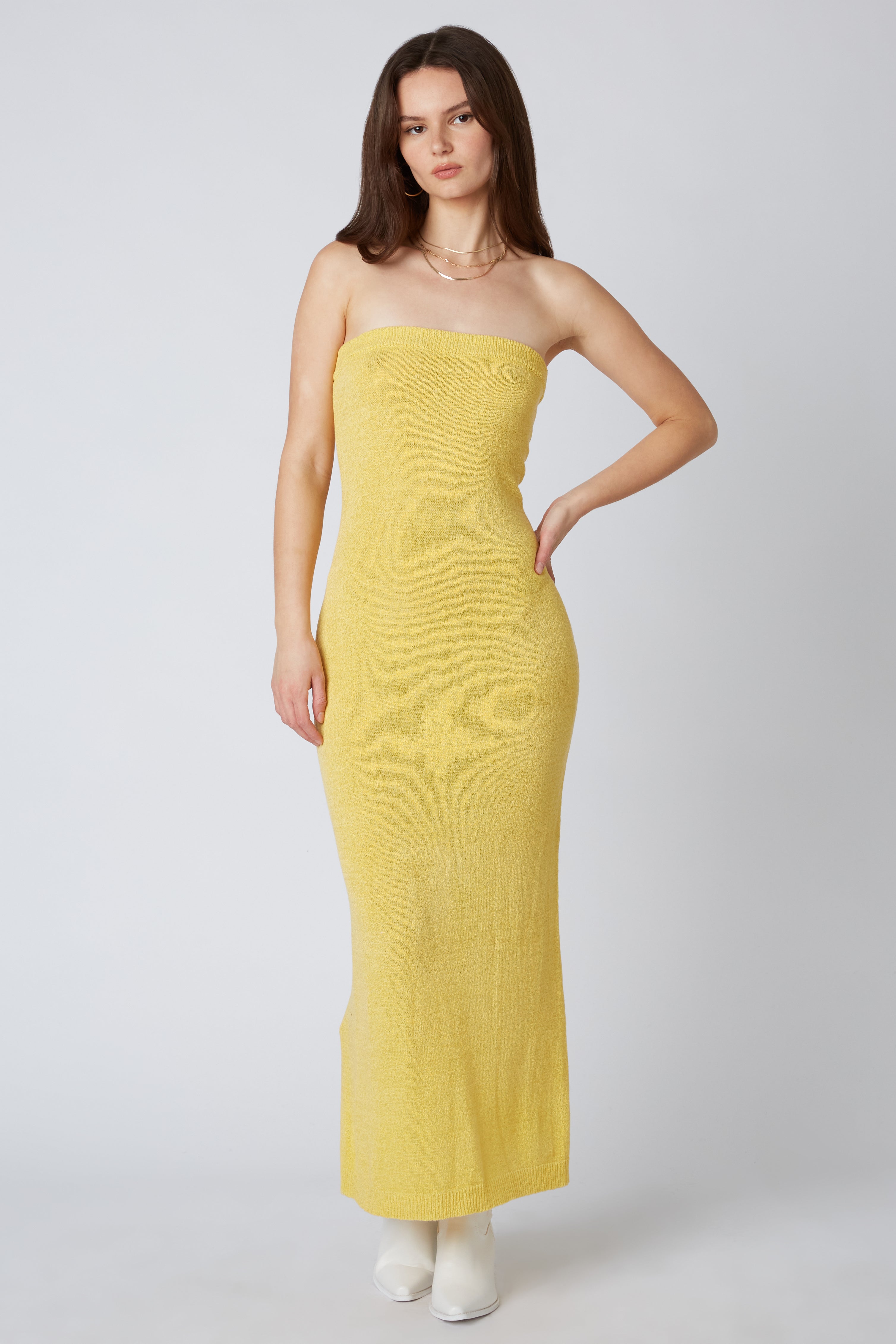 Strapless Knit Maxi Dress in Honey Front