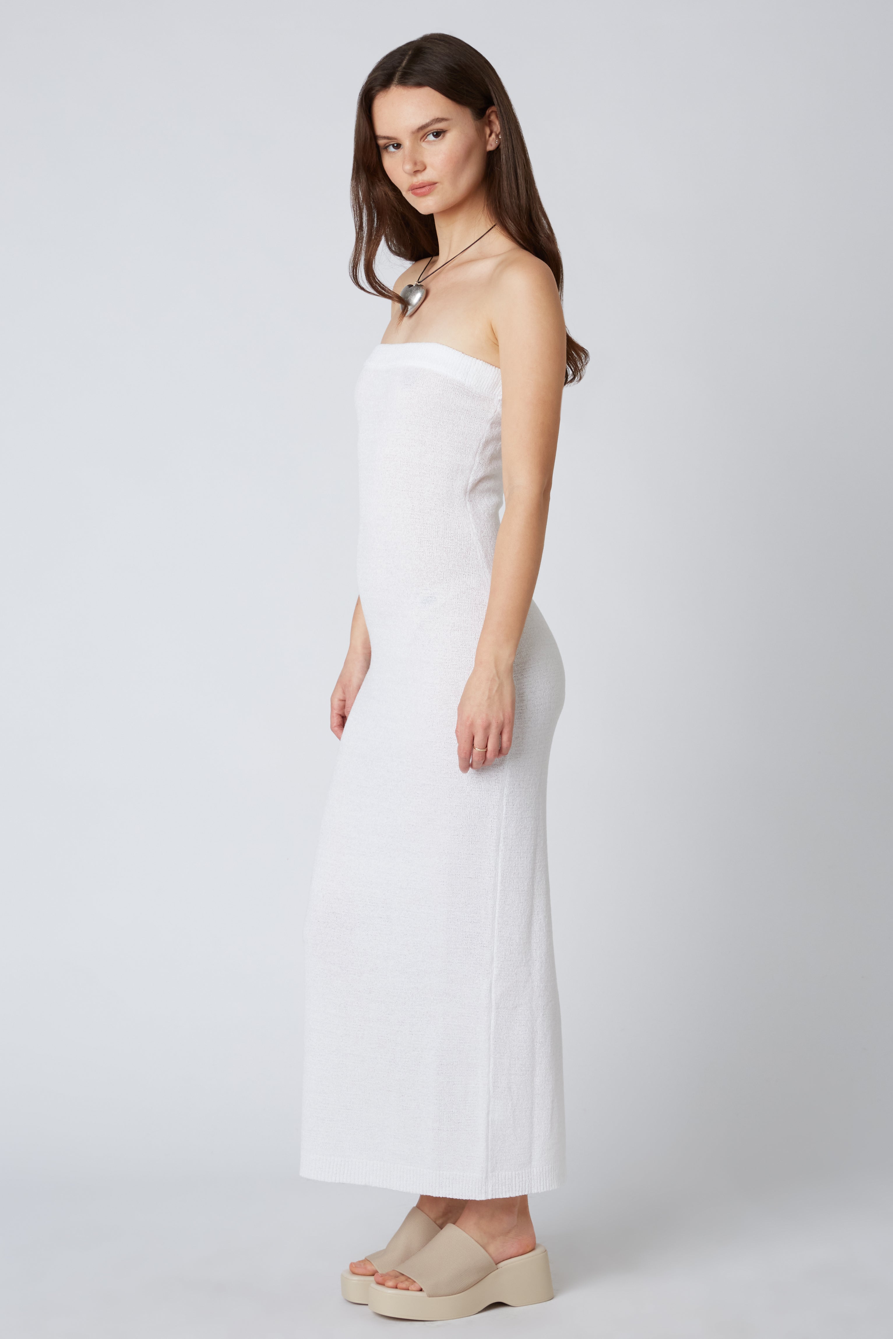 Strapless Knit Maxi Dress in White Side