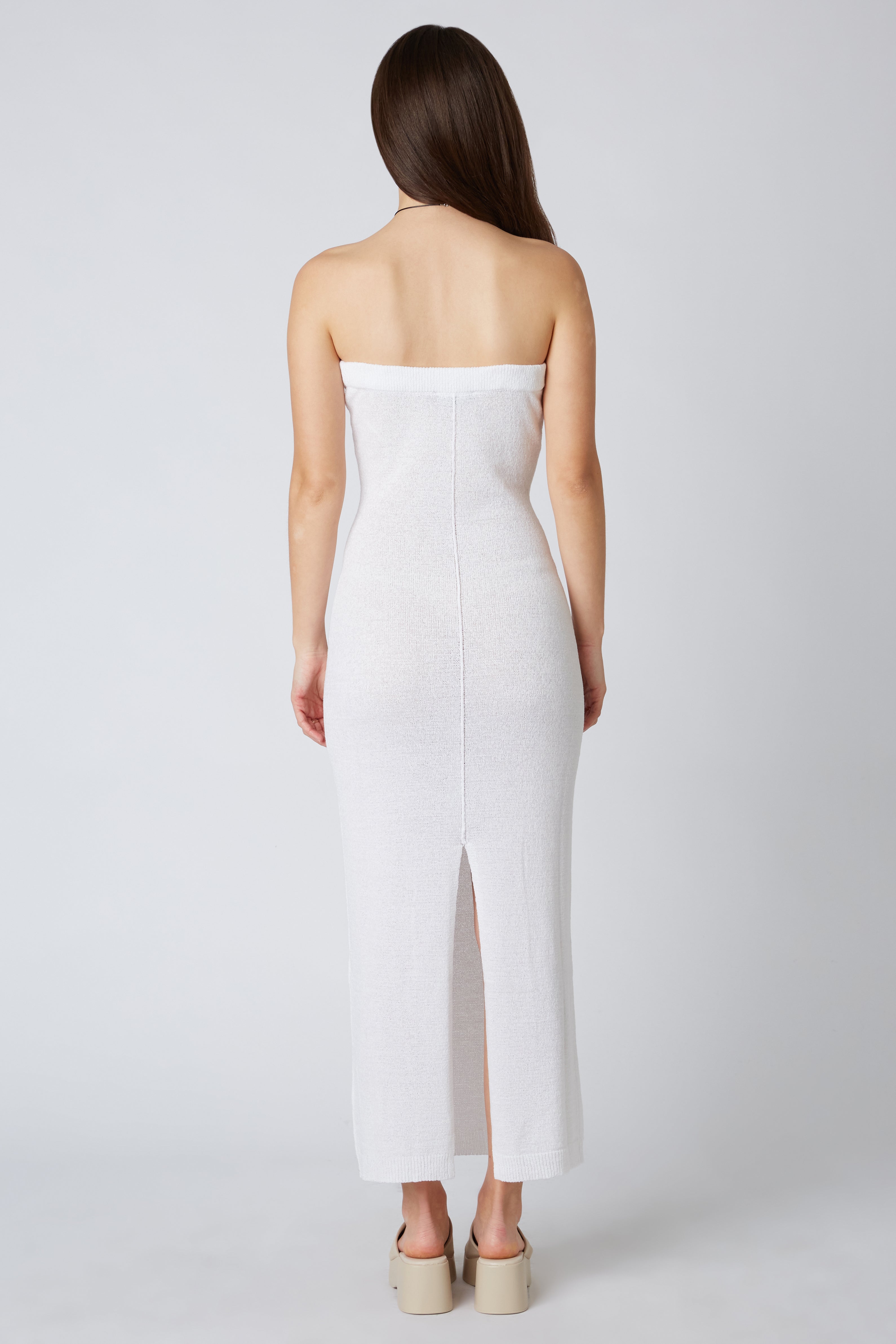 Strapless Knit Maxi Dress in White Back