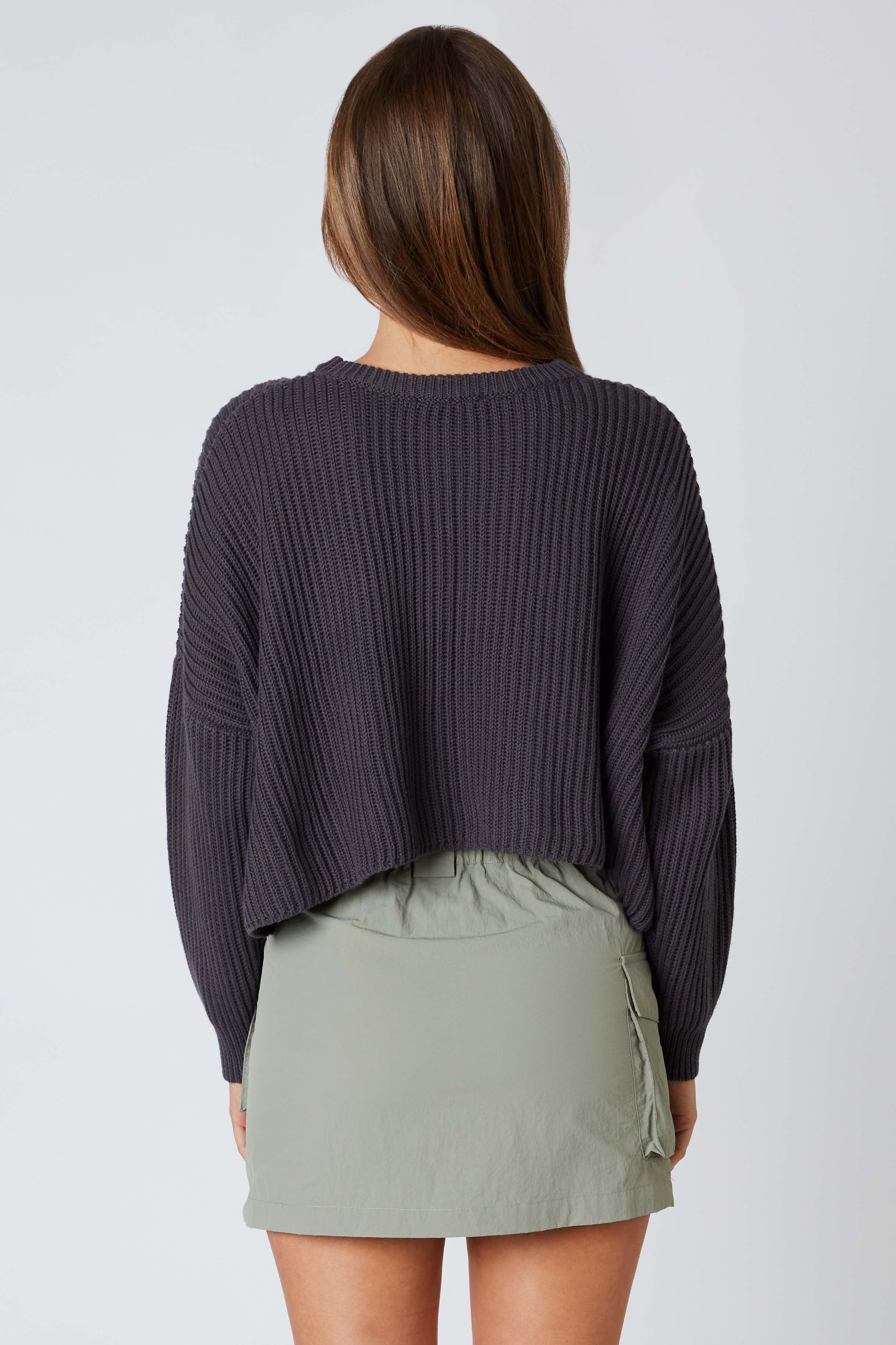 Boxy Cropped Sweater in Dark Slate Back View