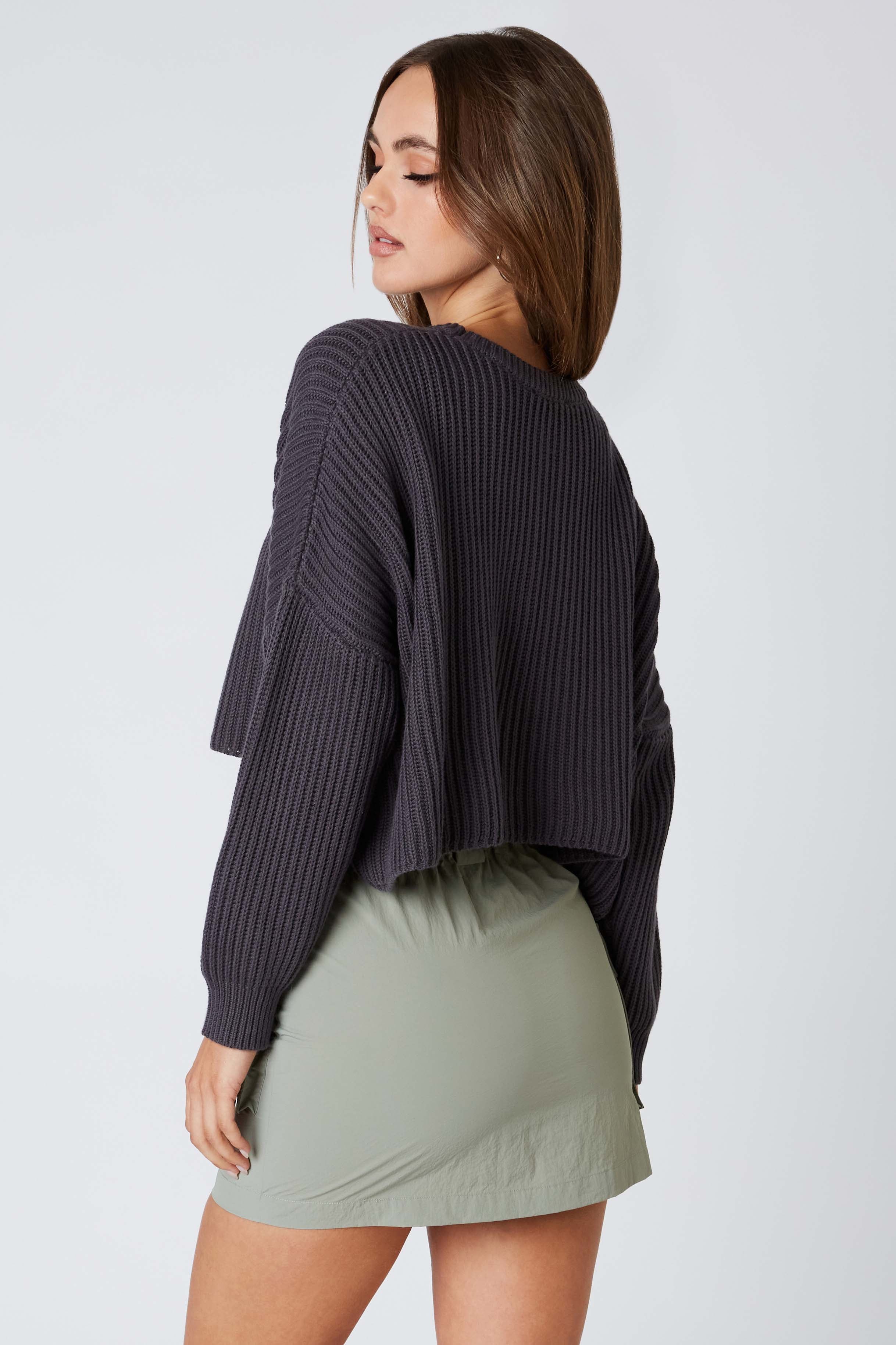 Knit Cropped Sweater in Dark Slate Back View