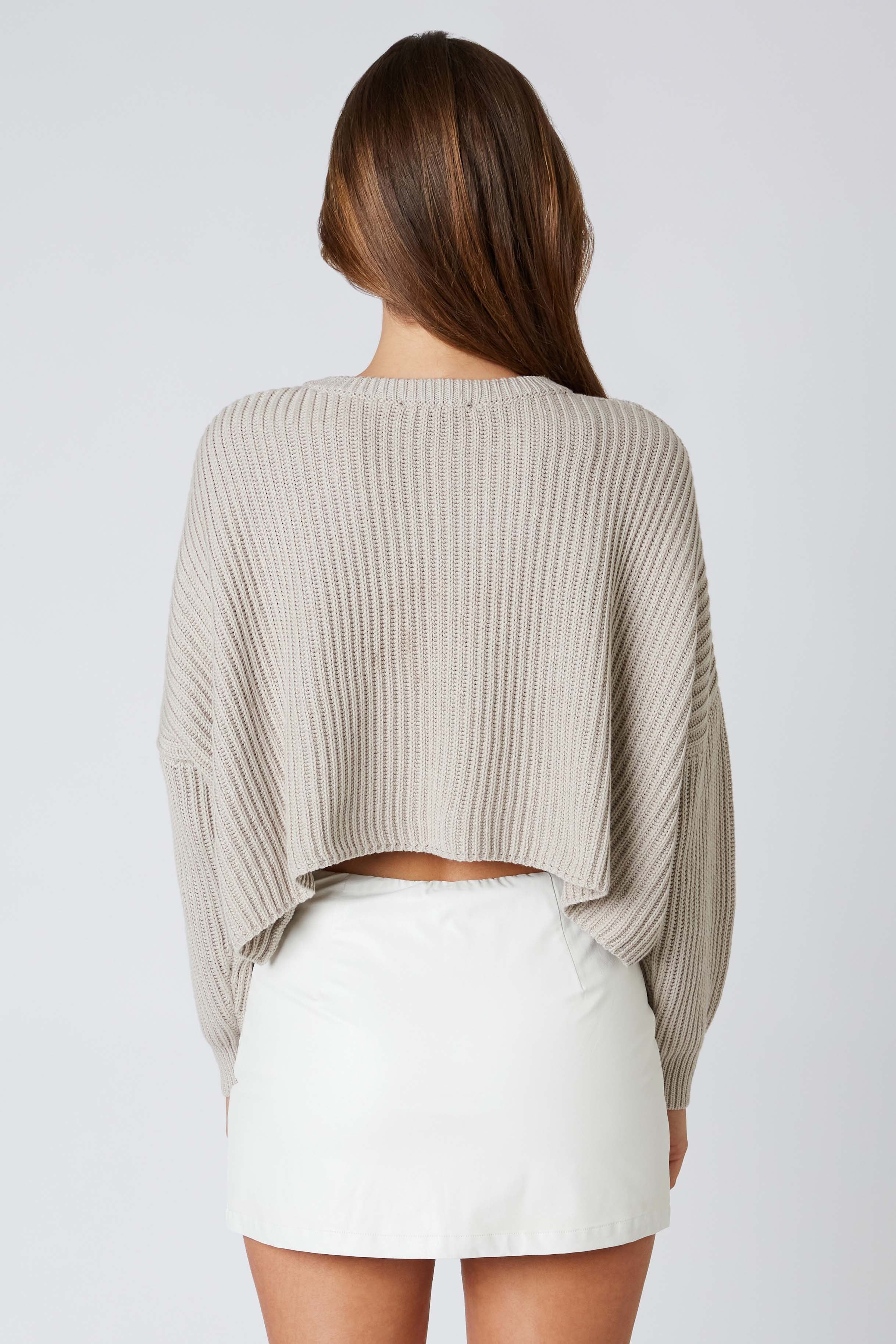Boxy Cropped Sweater in Pebble Back View