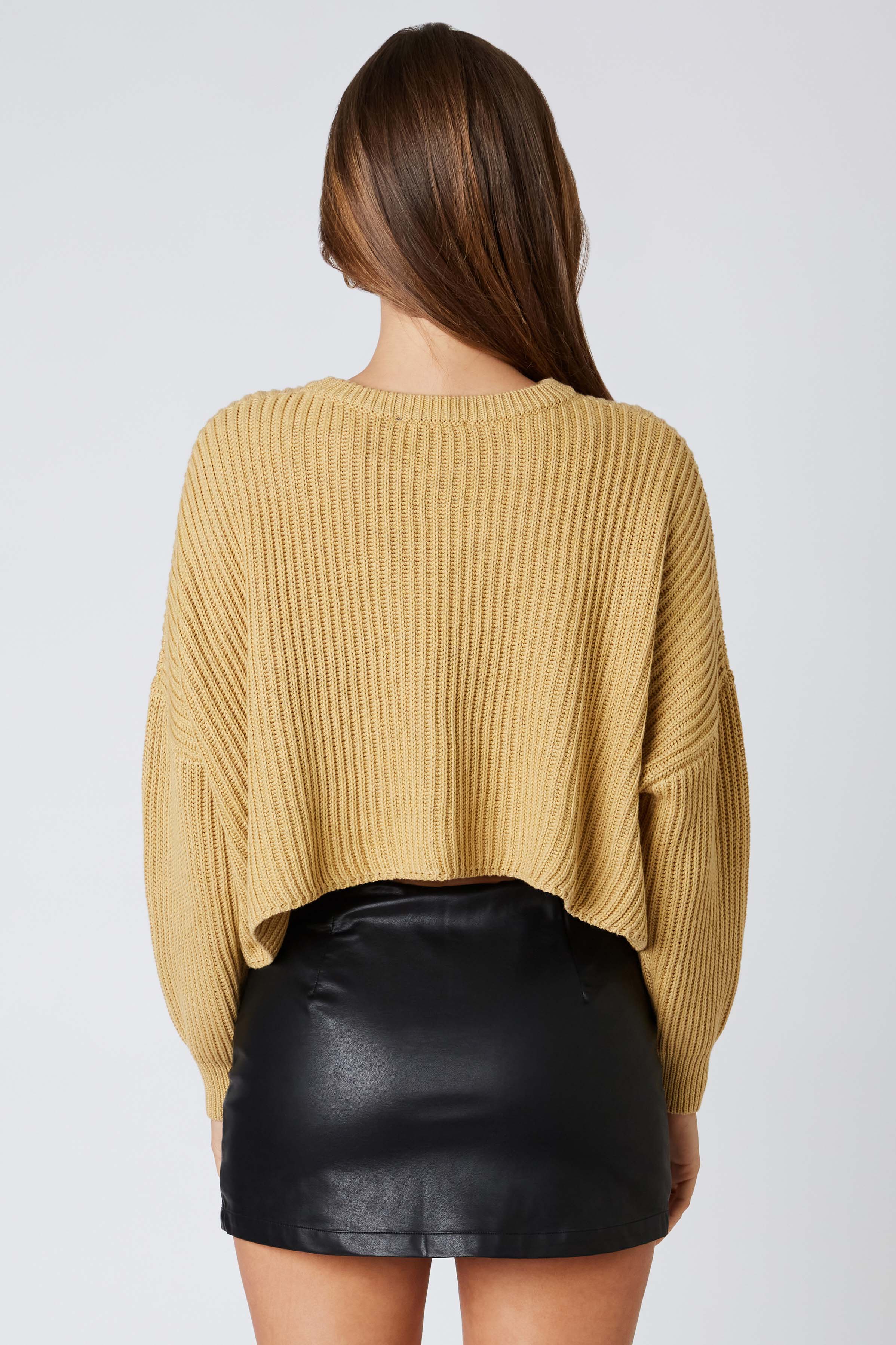 Boxy Cropped Sweater in Wheat Back View