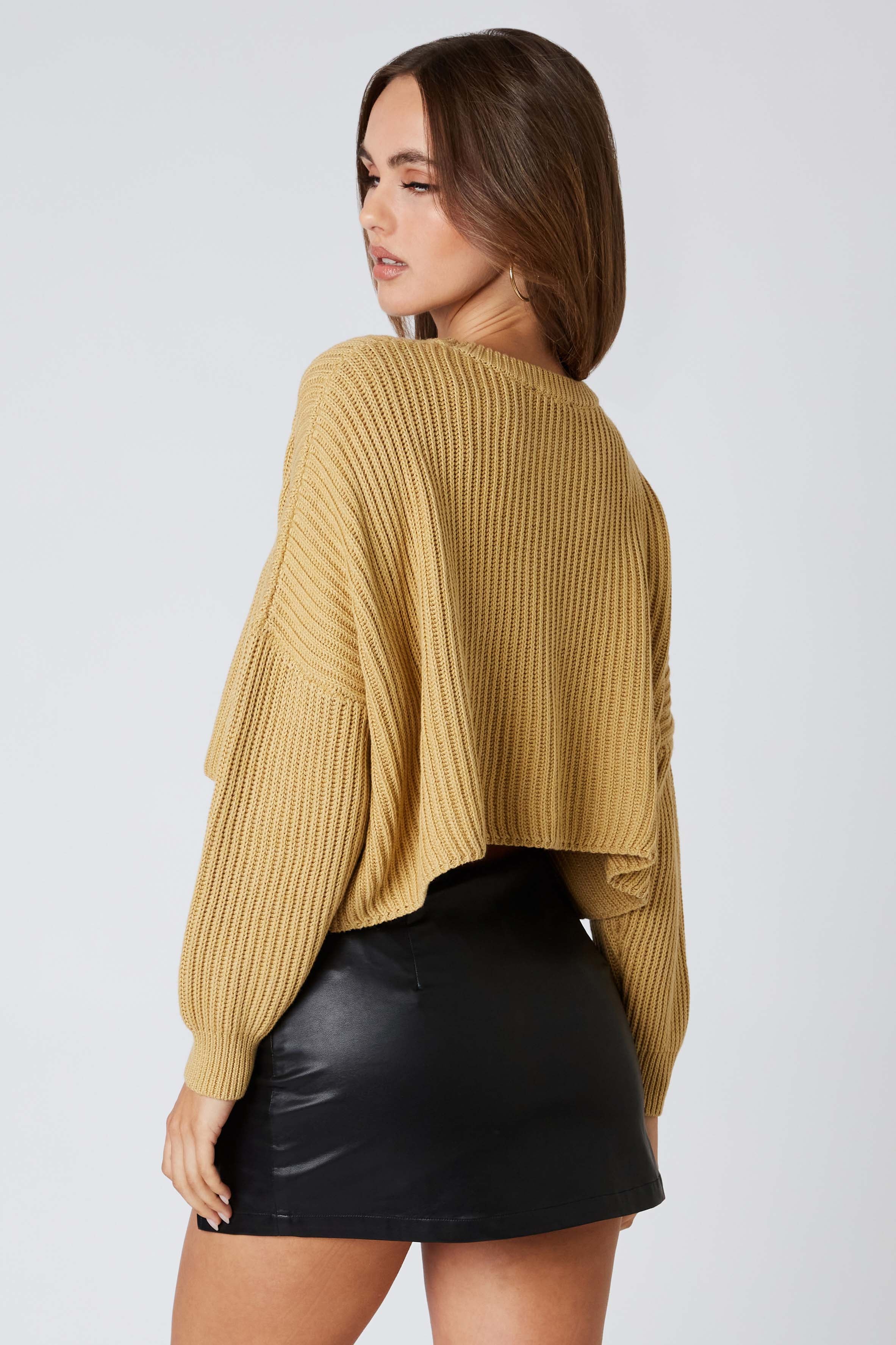Boxy Cropped Sweater in Wheat Back View
