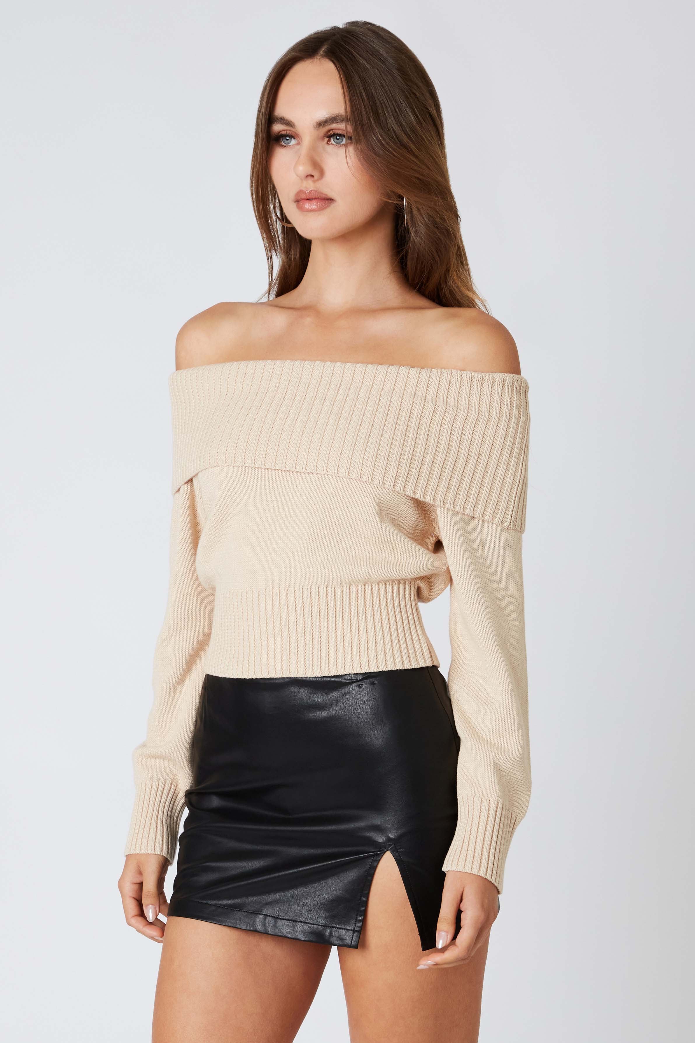Off-the-Shoulder Sweater Top in Natural Side View