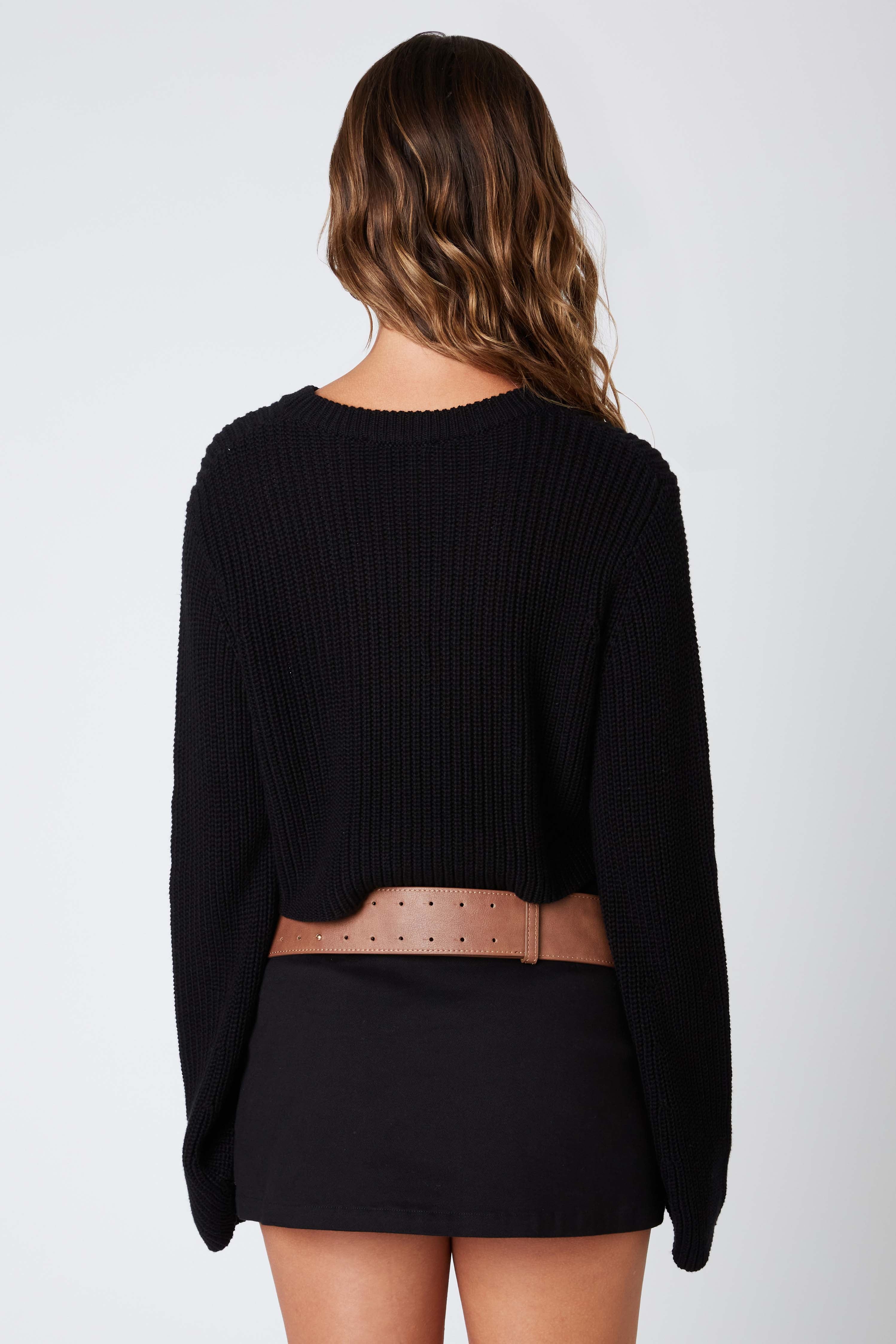Knit Cropped Sweater Top in Black Back View