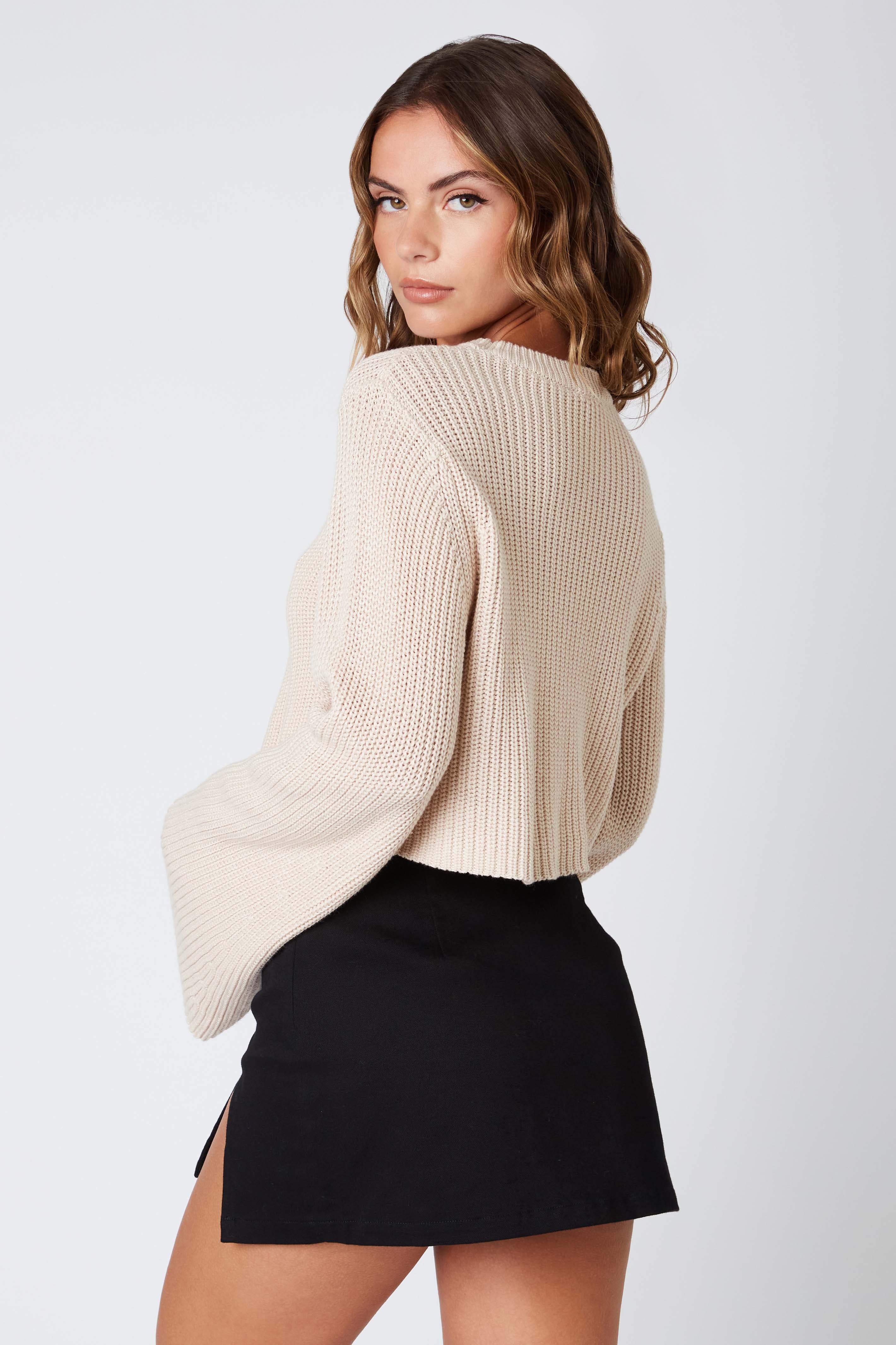 Knit Cropped Sweater Top in Natural Back View