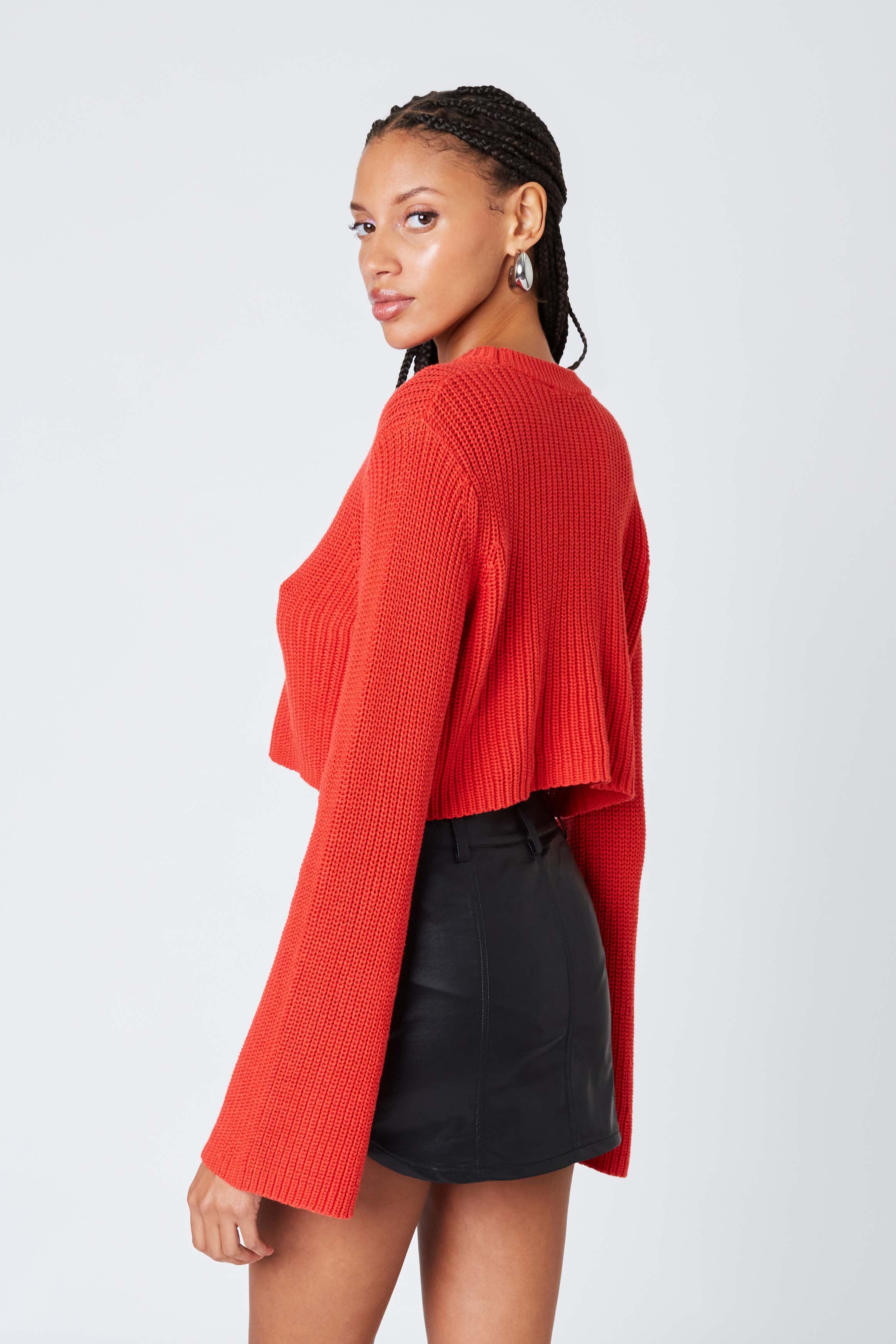 Cropped Crewneck Sweater in Tigerlily Back View