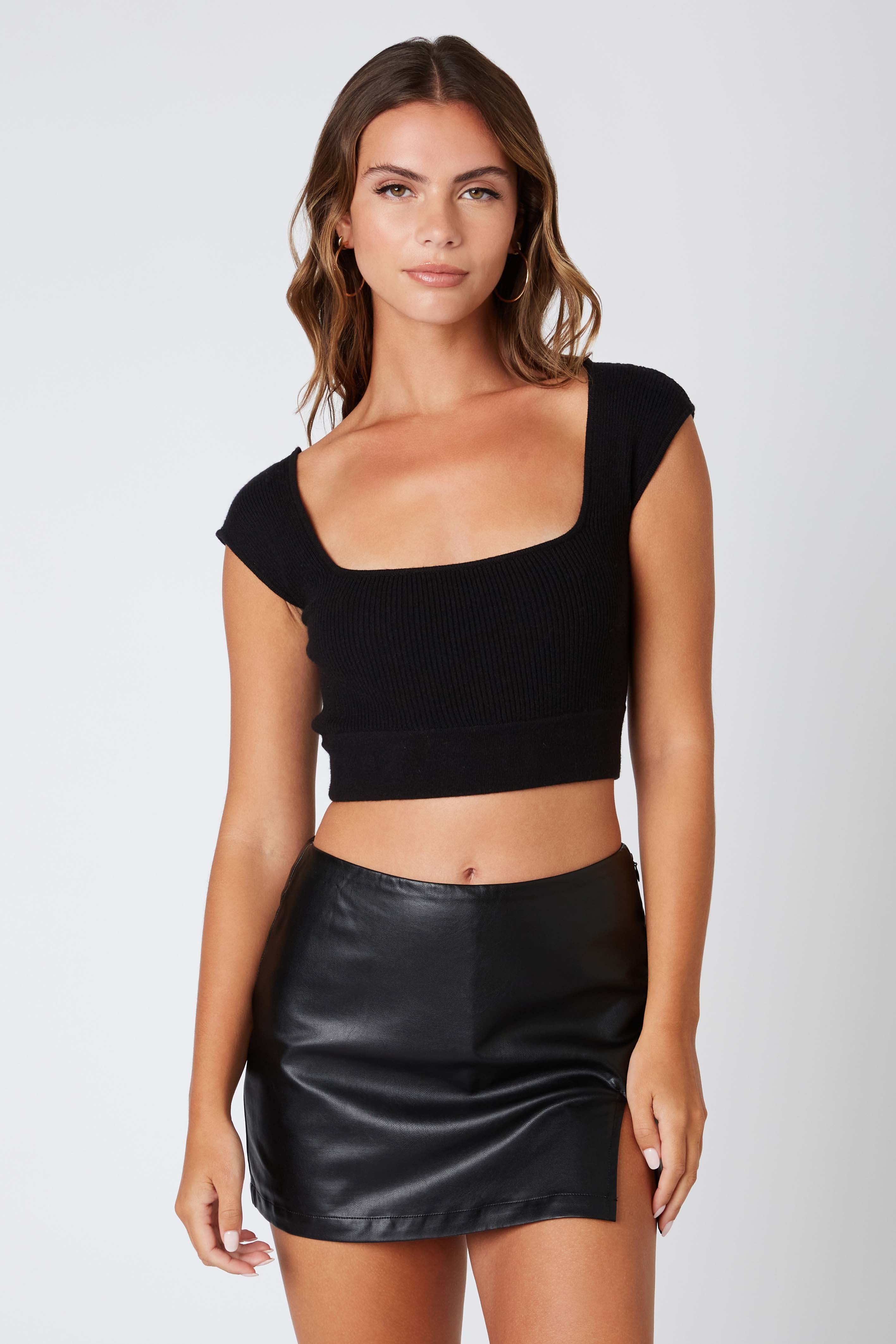 Square Neck Crop Top in Black Front View
