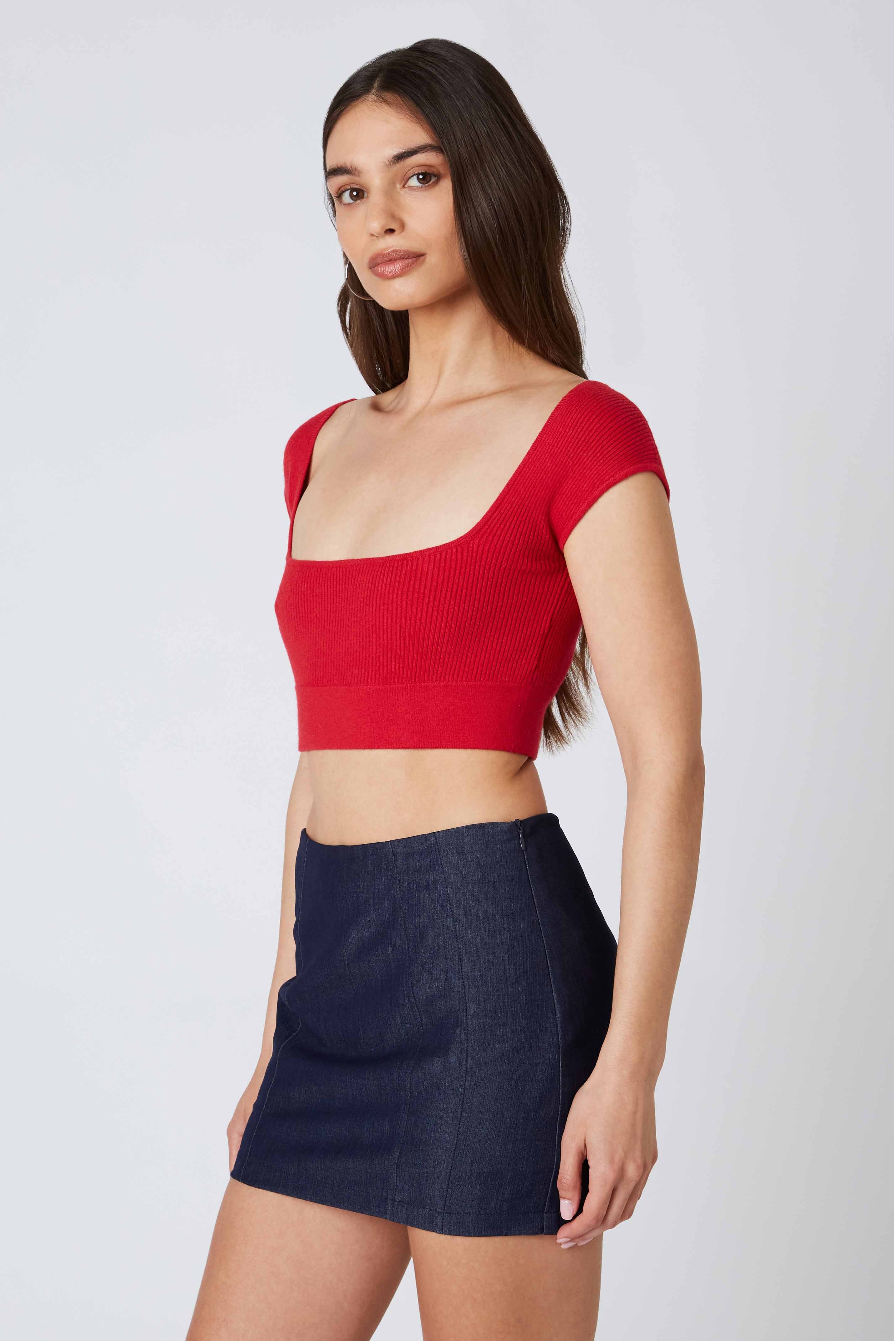Square Neck Crop Top in Red Side View