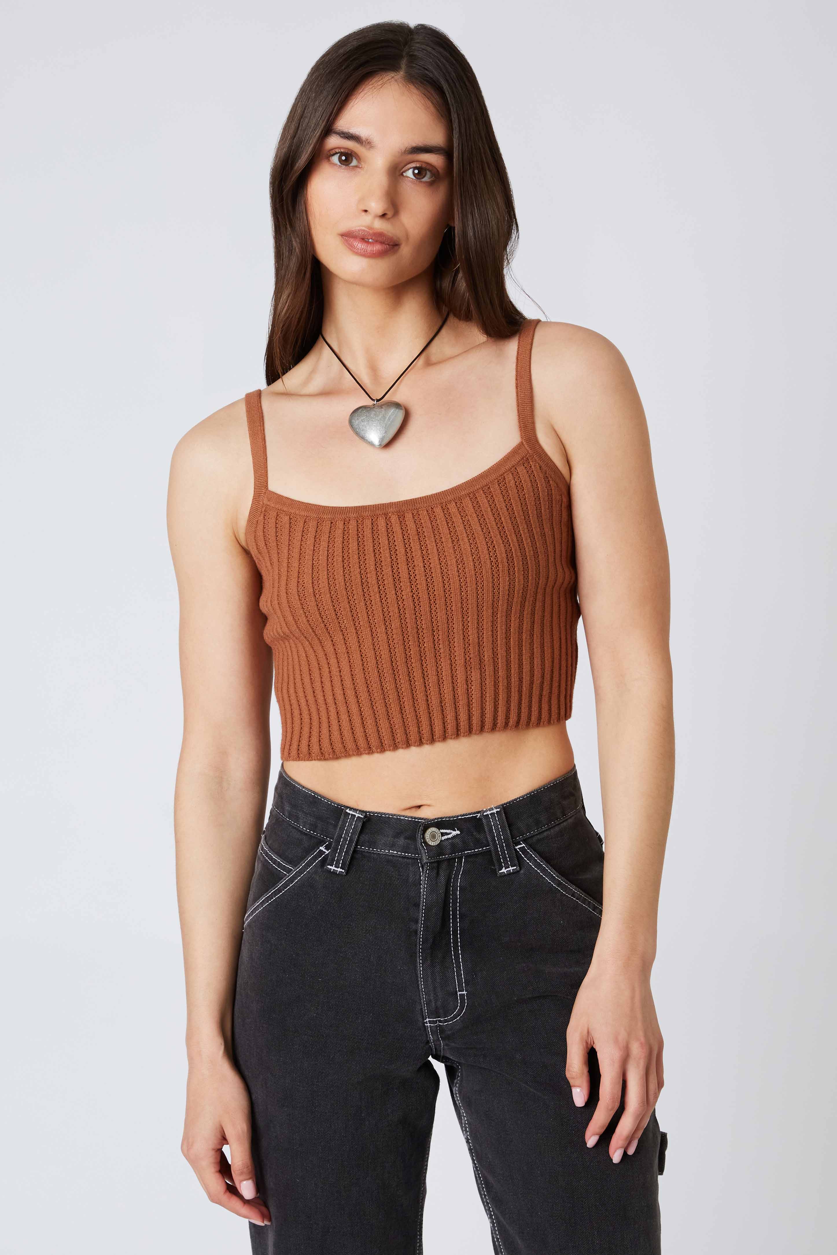 Ribbed Tank Top in Bronze Front View
