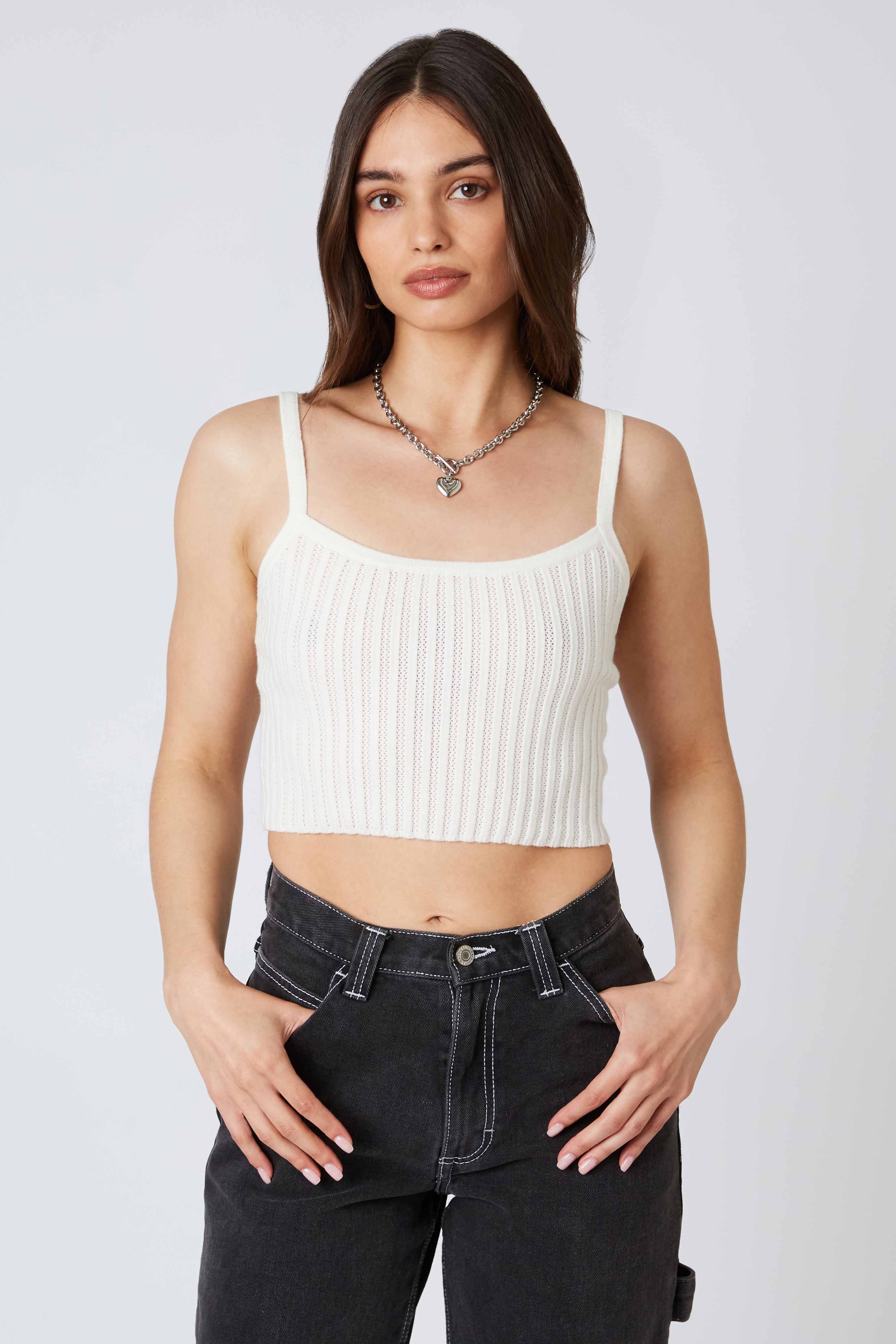 Ribbed Tank Top in Ivory Front View