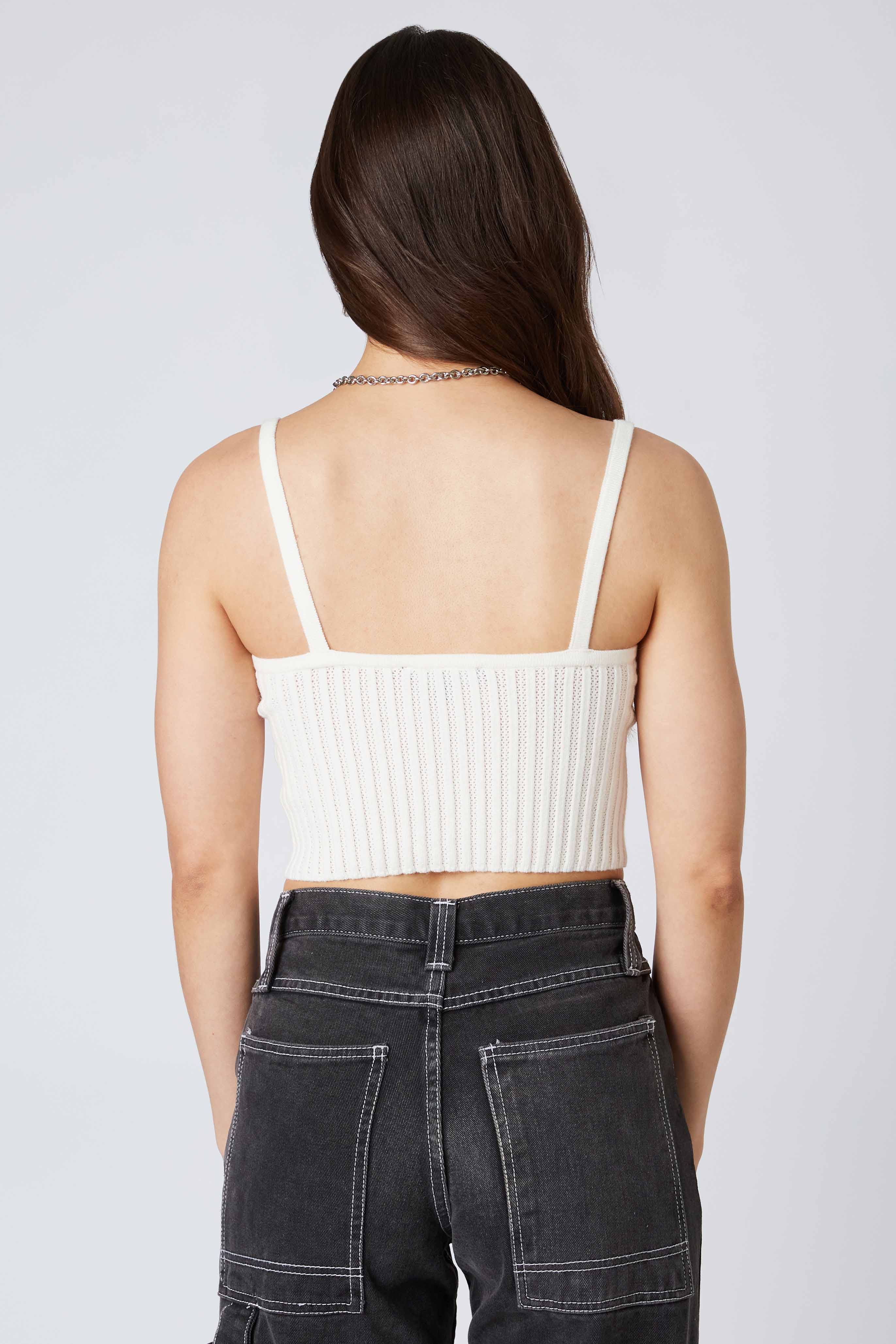Ribbed Tank Top in Ivory Back View
