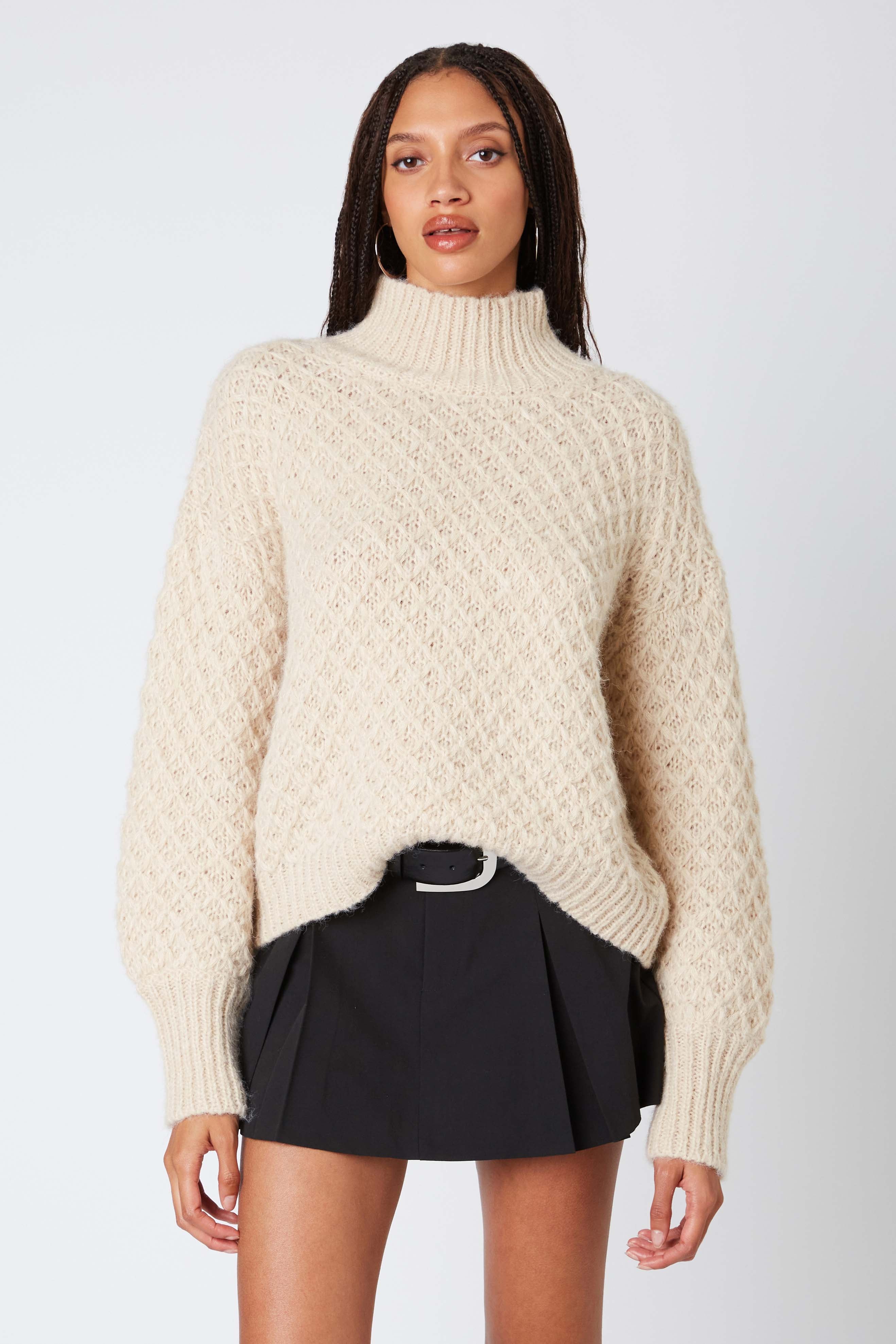 Knit Mockneck Sweater in Ecru Front View