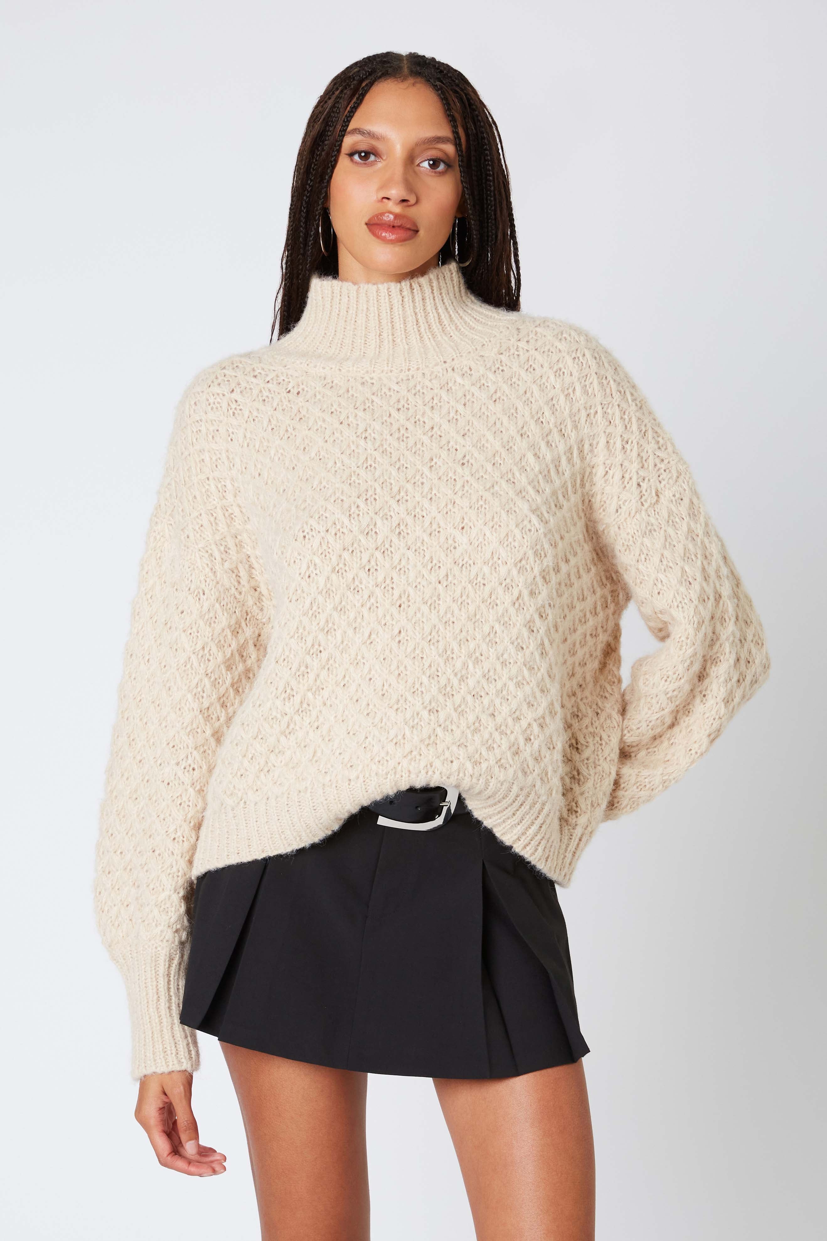 Knit Mockneck Sweater in Ecru Front View