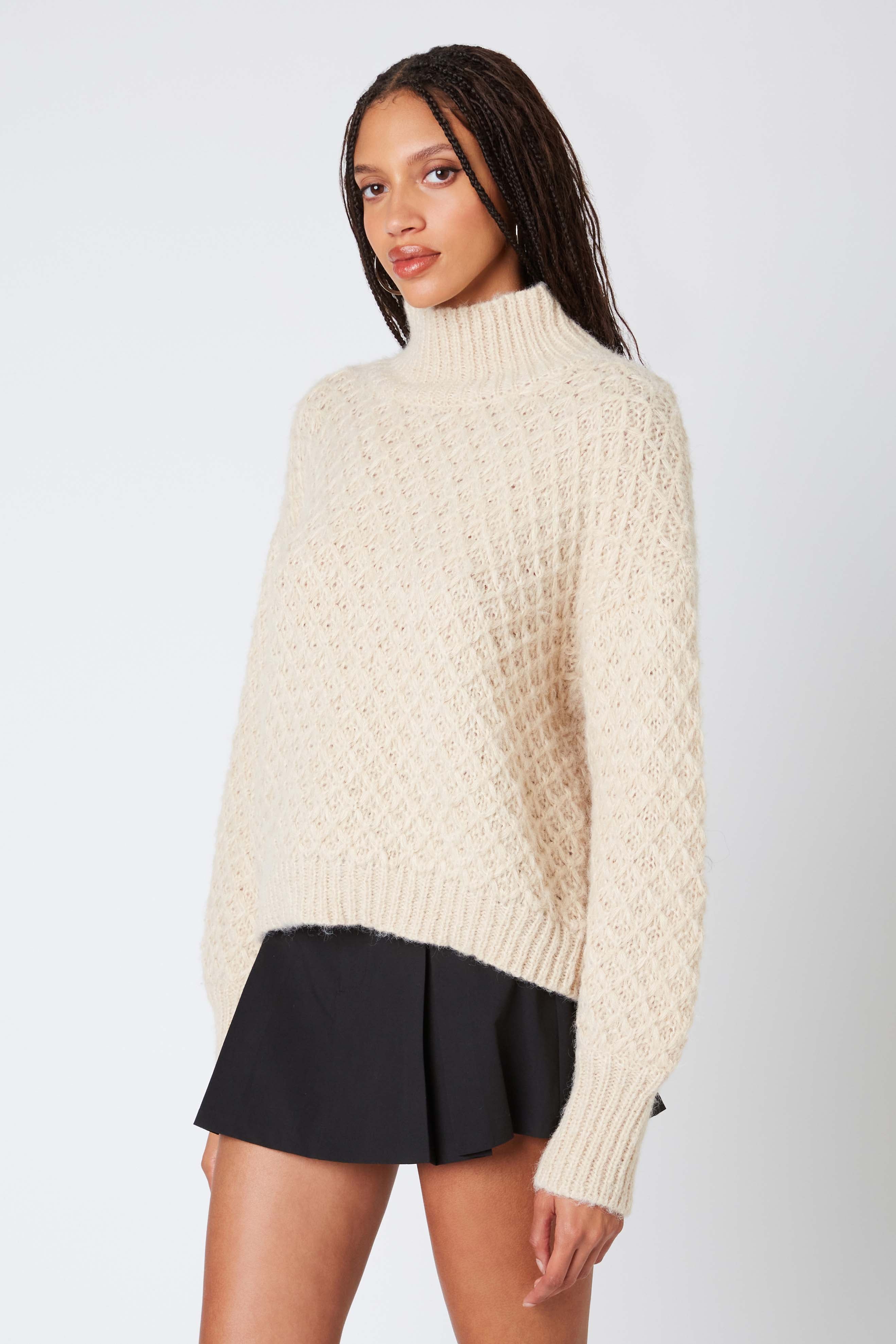 Knit Mockneck Sweater in Ecru Side View