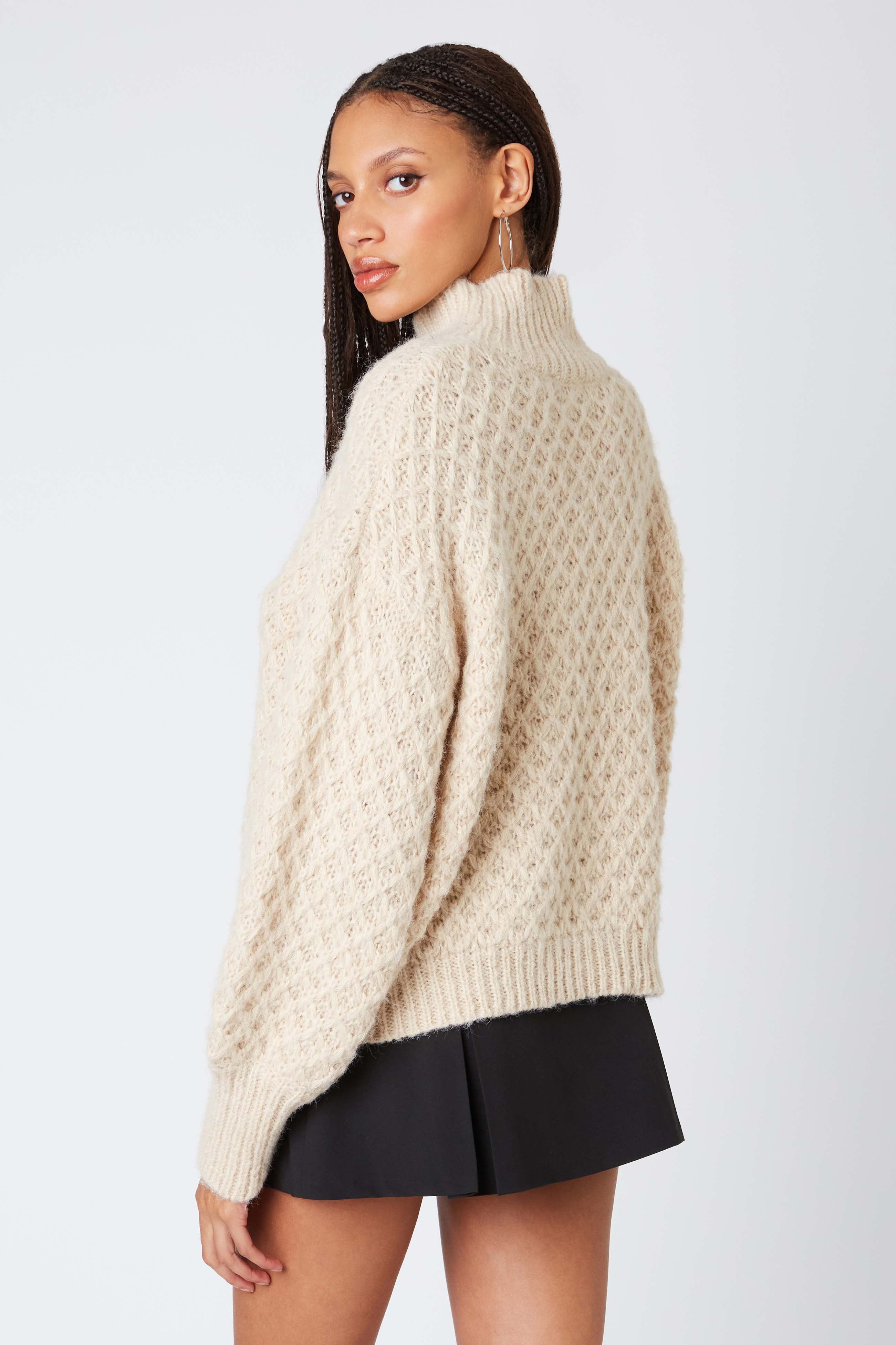 Knit Mockneck Sweater in Ecru Back View