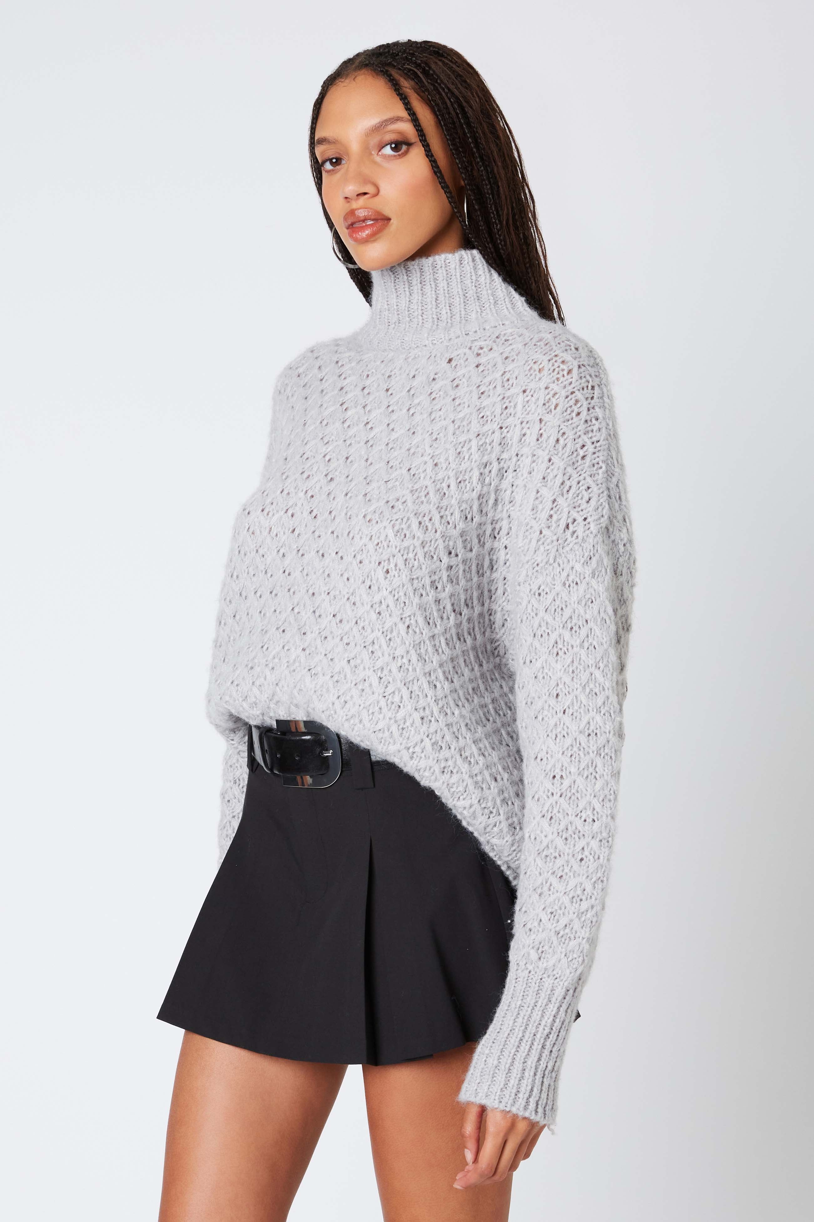 Knit Mockneck Sweater in Grey Side View