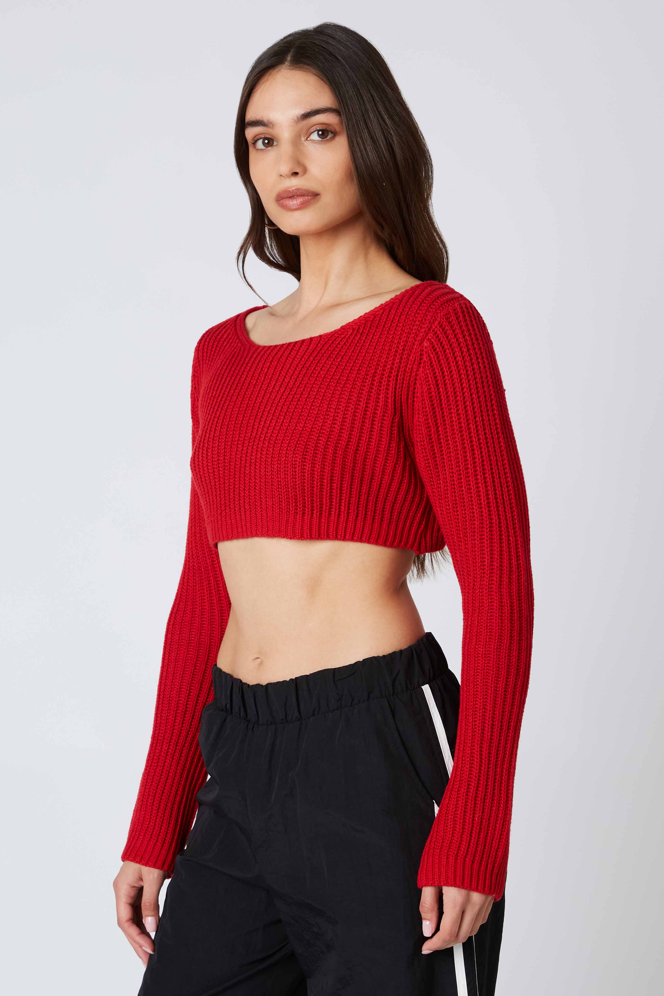 Knit Cropped Sweater Top in Red Side View