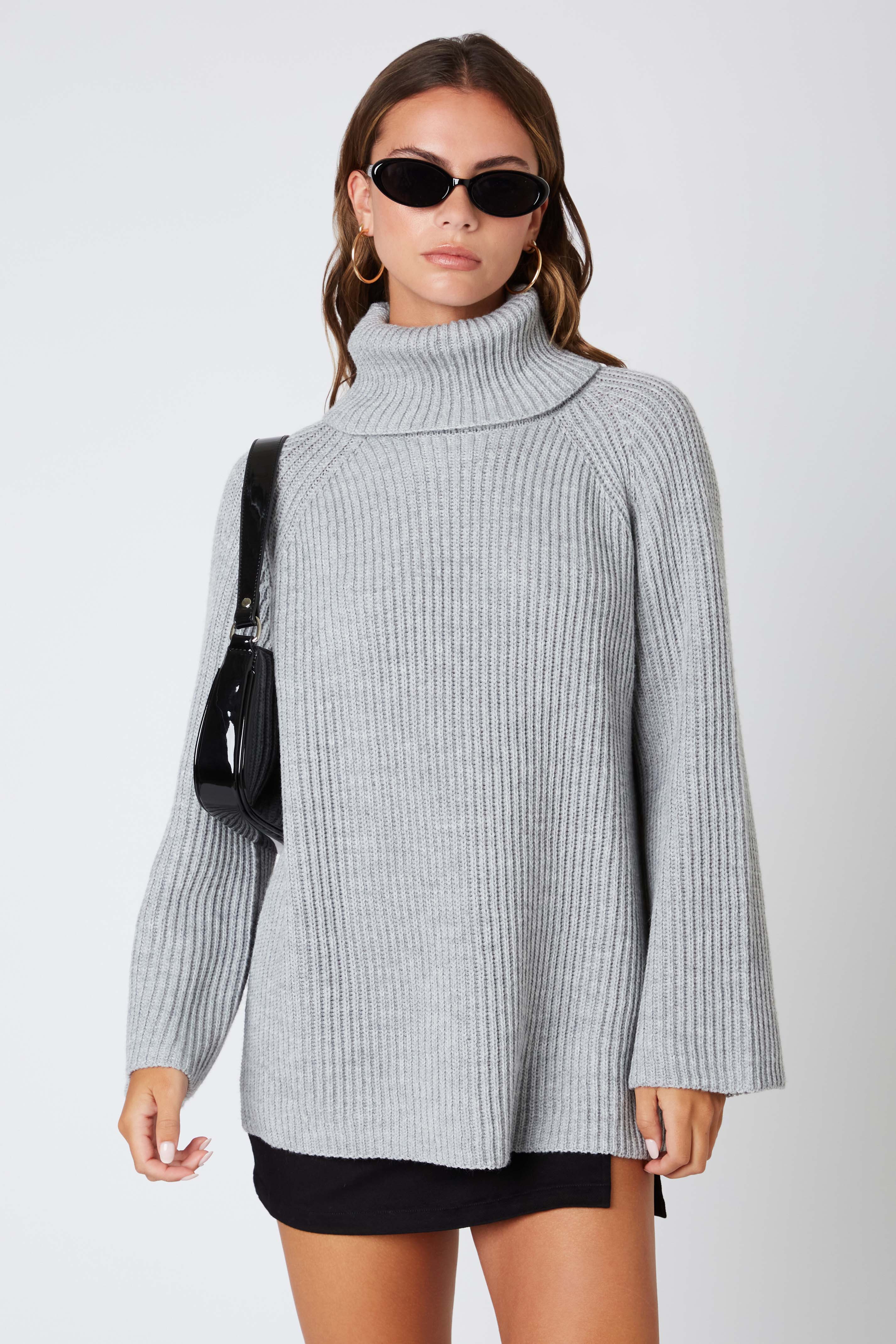 Oversized Turtleneck Sweater in Grey Front View